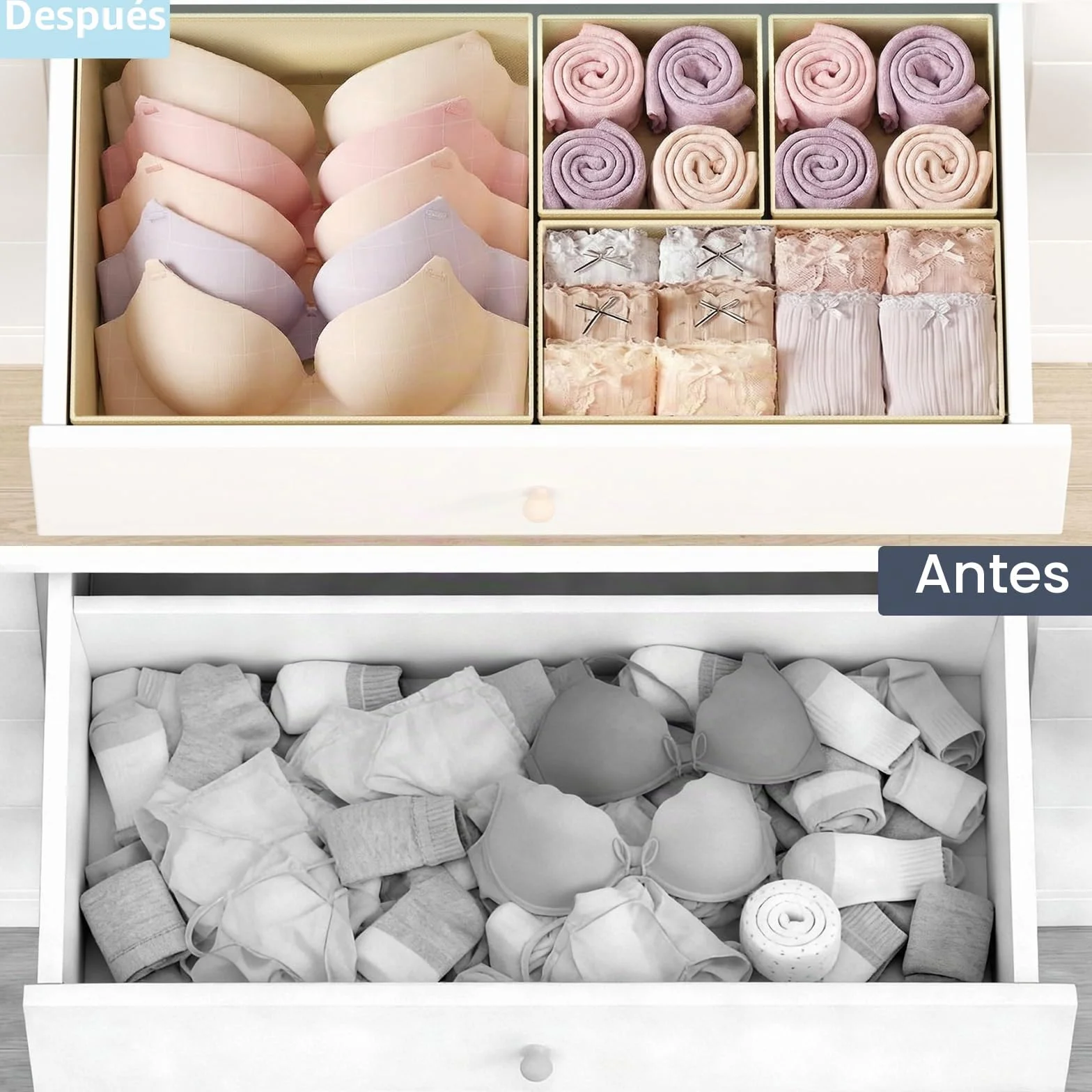 Organizador de Cajones DIMJ - 21 Cajas Plegables de Tela No Tejida para Almacenaje, Beige