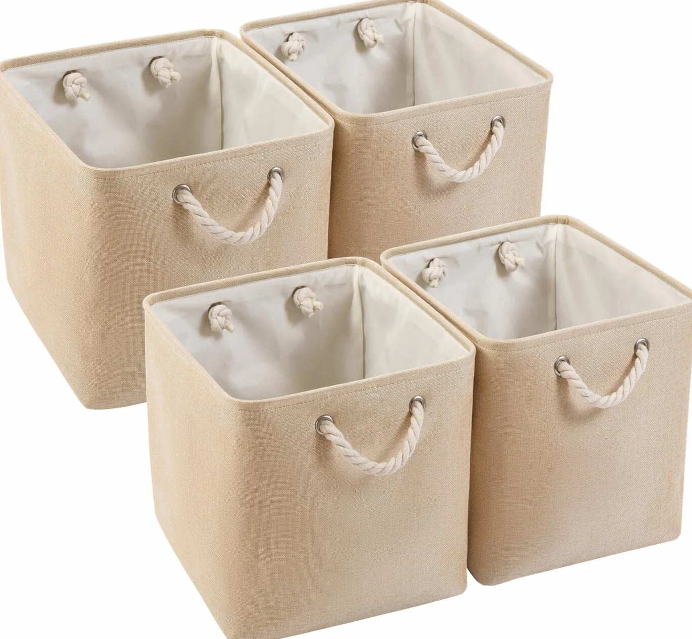 Mangata Cestas Almacenaje Plegables 33x38x33 cm Lona Engrosada Asas Cuerda Beige 4 Pack
