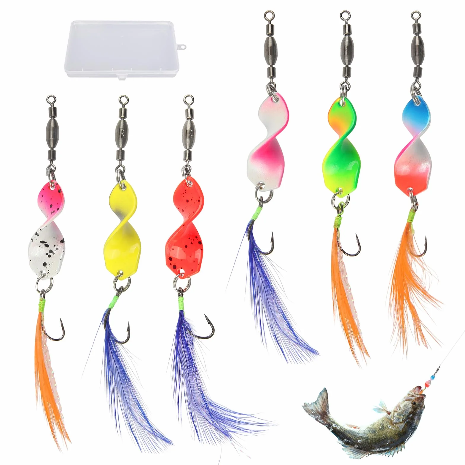 Juego de 6 Cucharillas Pesca con Rolling Swivels Lucio Colores Múltiples Señuelos Black Bass