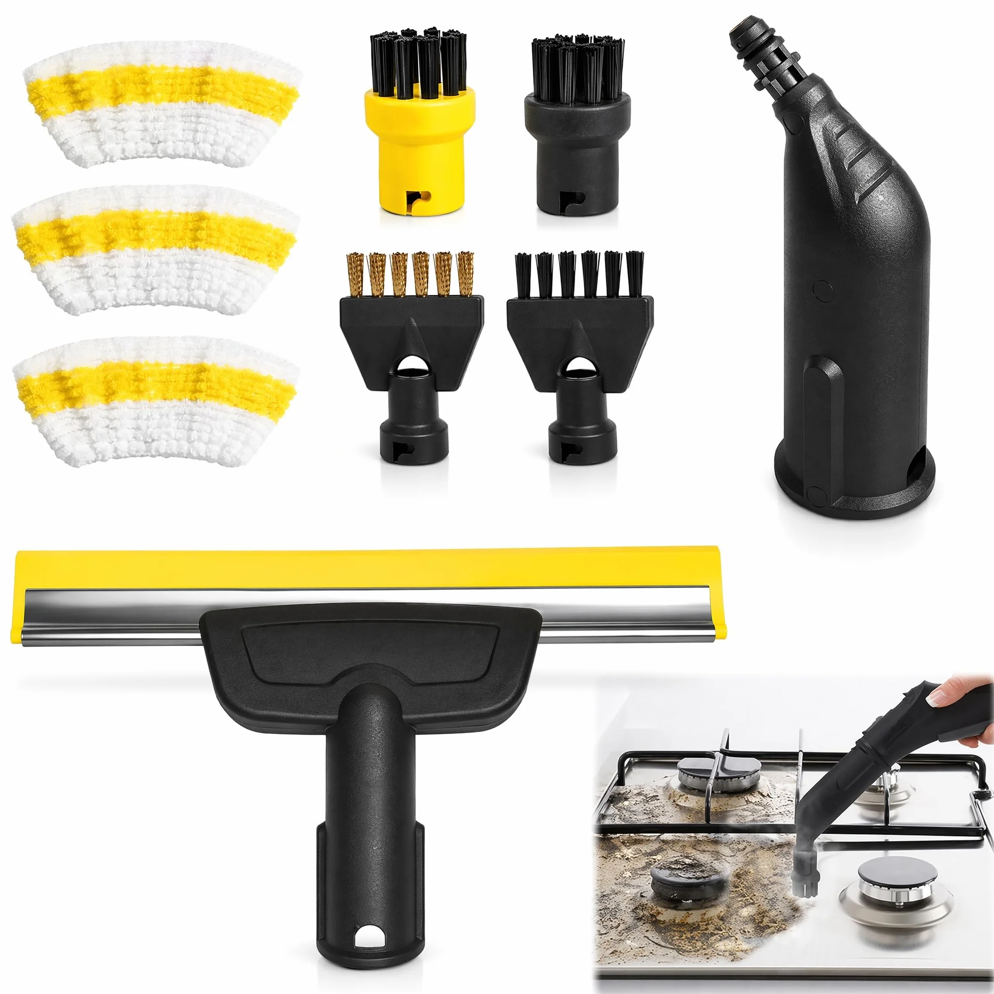 Kit de 9 piezas accesorios compatibles con limpiador de vapor Kärcher SC1 SC2 SC3 SC4 SC5, cepillo redondo, cepillo plano, boquilla curvada, cepillo de vapor manual, funda de paño de limpieza