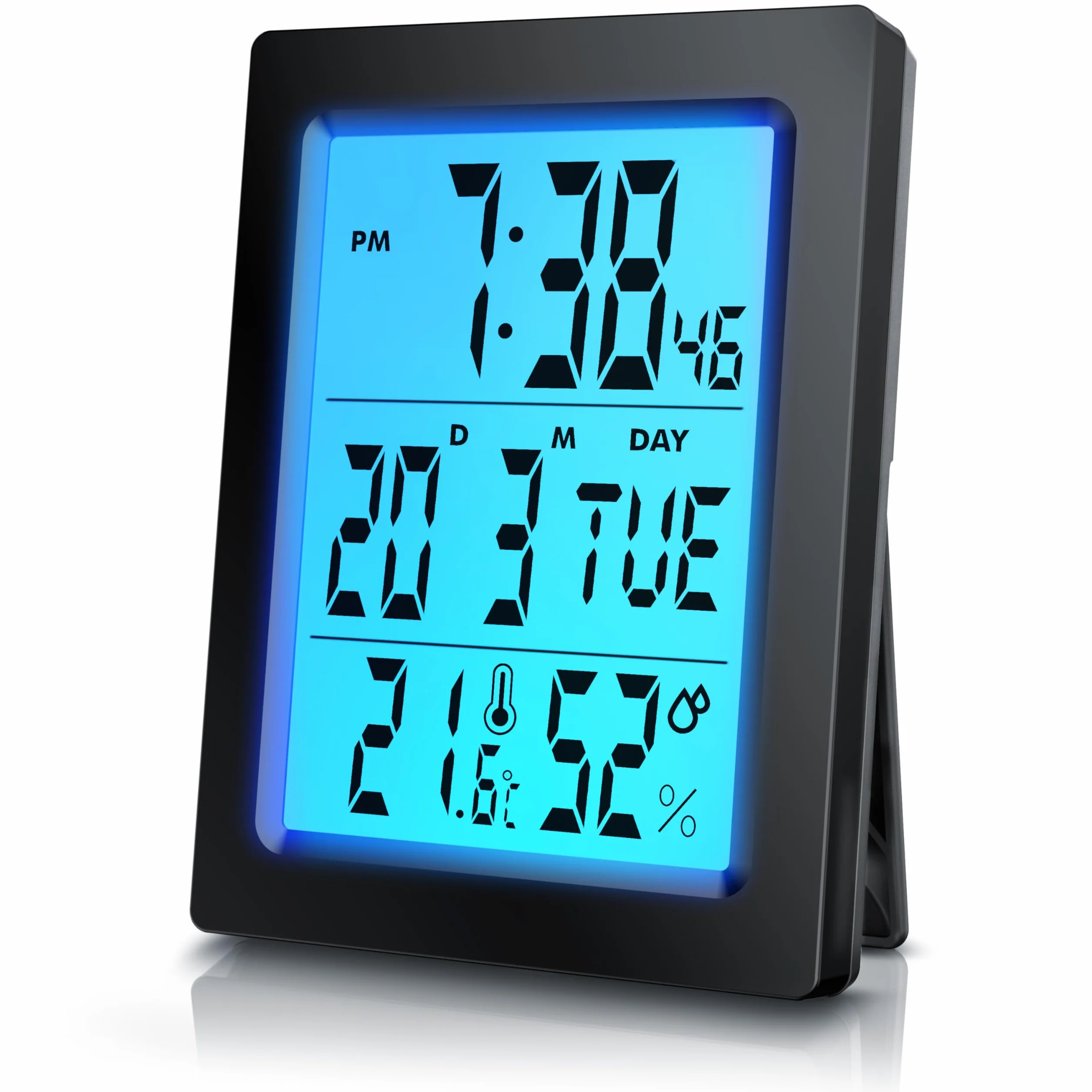 Reloj Despertador Digital con 9 cm Pantalla LED de Temperatura Humedad Fecha y día, Alarm Cloc Snooze Termómetro Formato 12/24 horas, Reloj digital de Mesa de Viaje para Sala de Oficinas Familiares