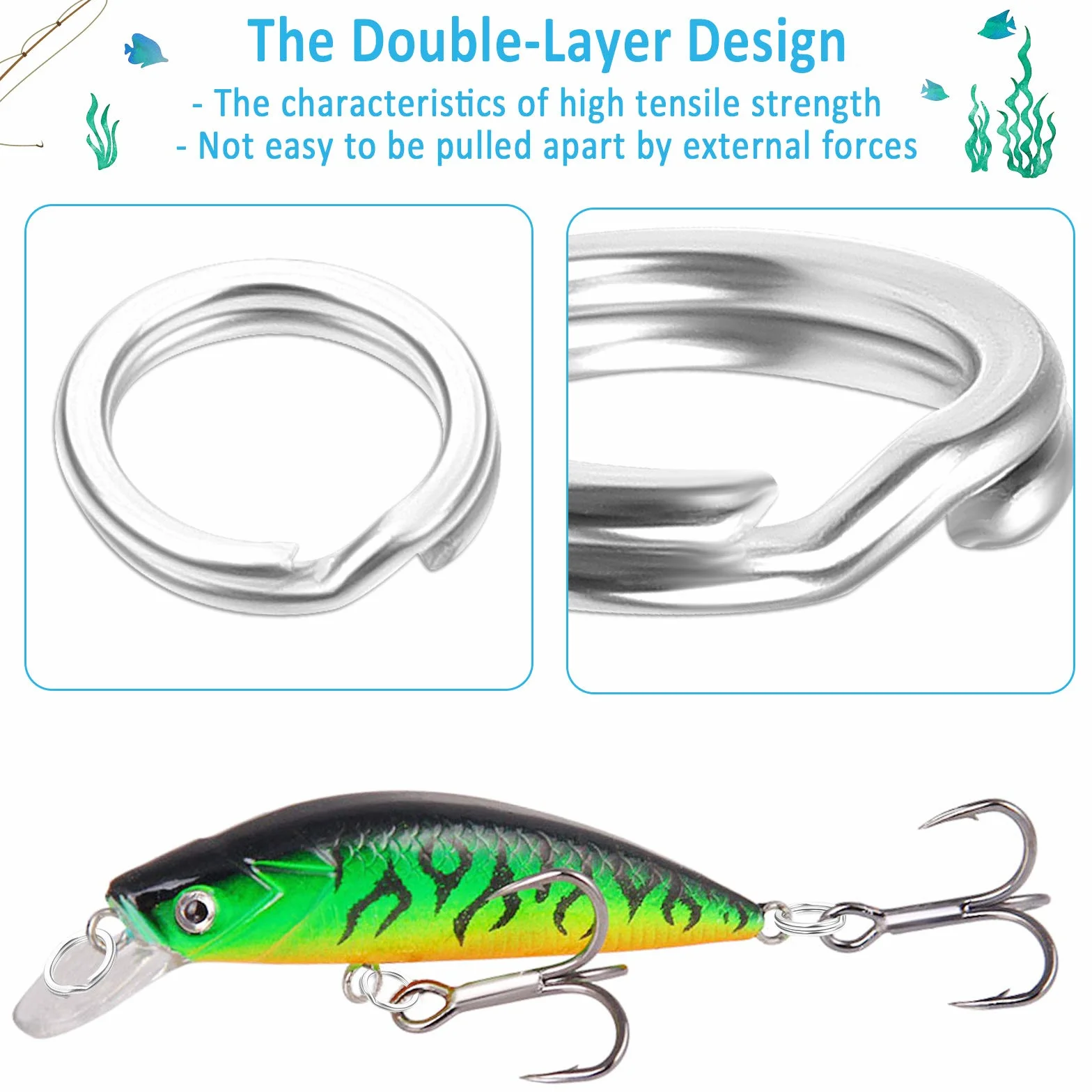 Anillos Partidos de Pesca de Acero Inoxidable 250 Piezas, Tamaño 5 para Anzuelos Jigging