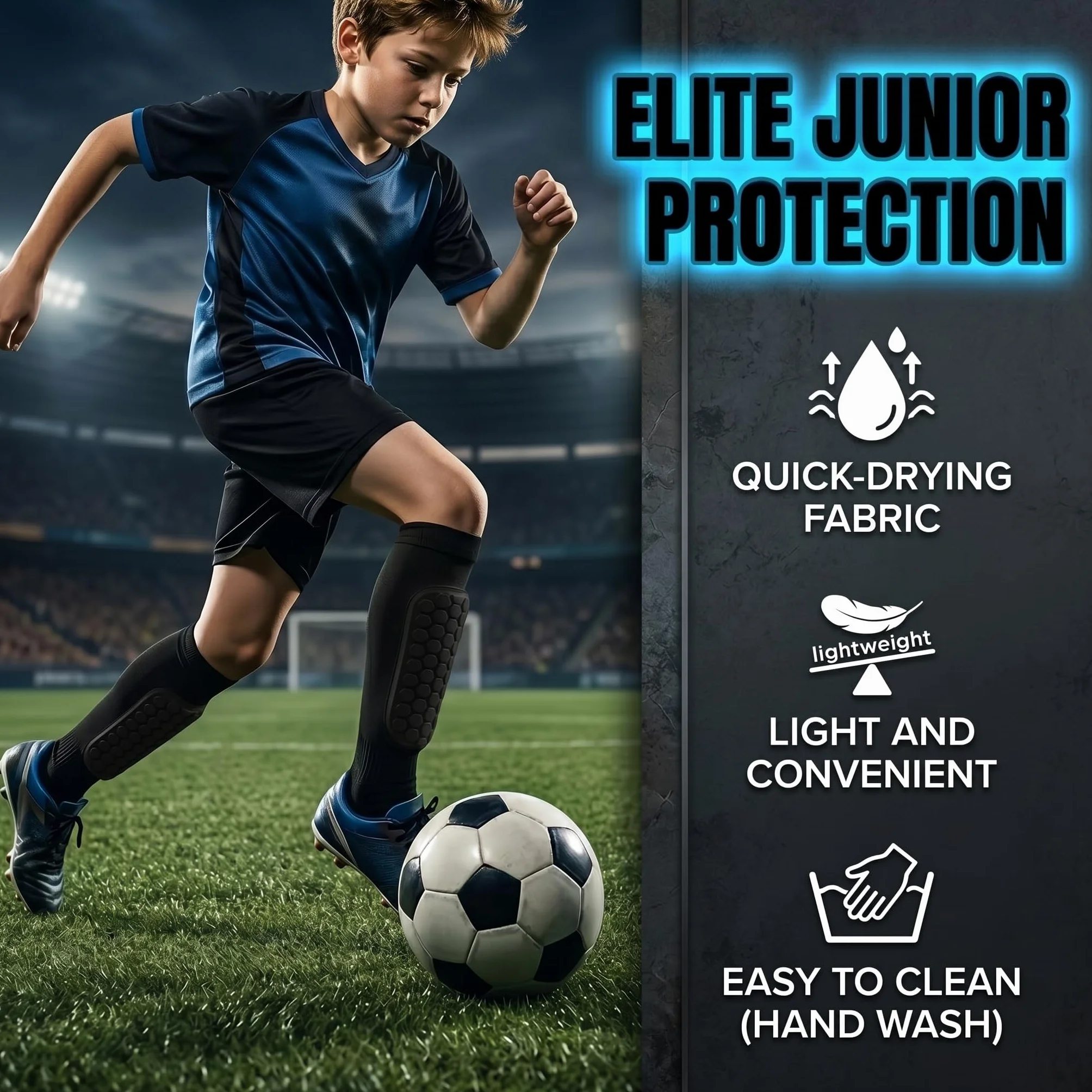 Espinilleras Fútbol para Niños con Calcetines de Sujeción, Protección Tibia Acolchado EVA, Transpirables Antideslizantes (Talla MS, 1 Par)