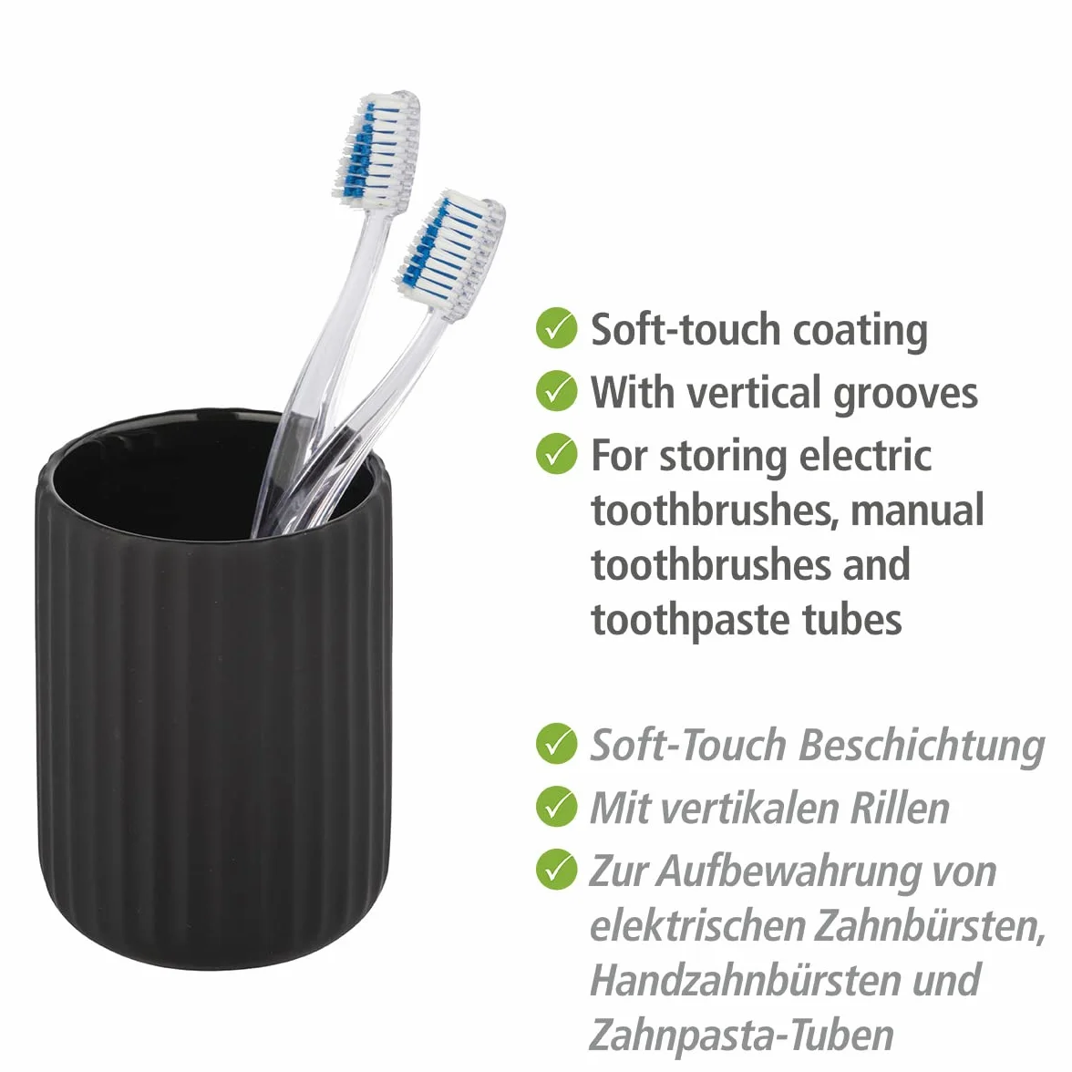 Wenko Vaso de dientes Belluno, negro, Cerámica, 1