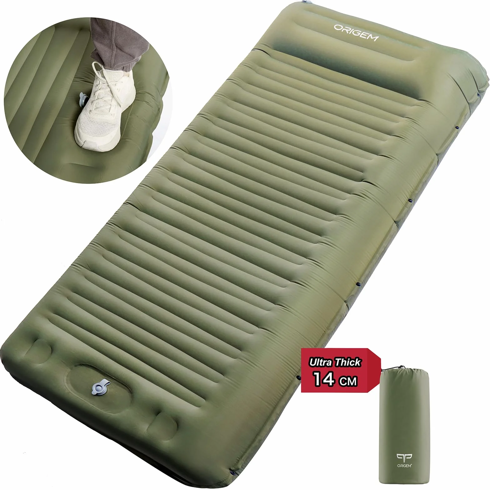 Colchón Hinchable Autoinflable 14 cm Origem Esterilla Camping Ultraligero con Almohada