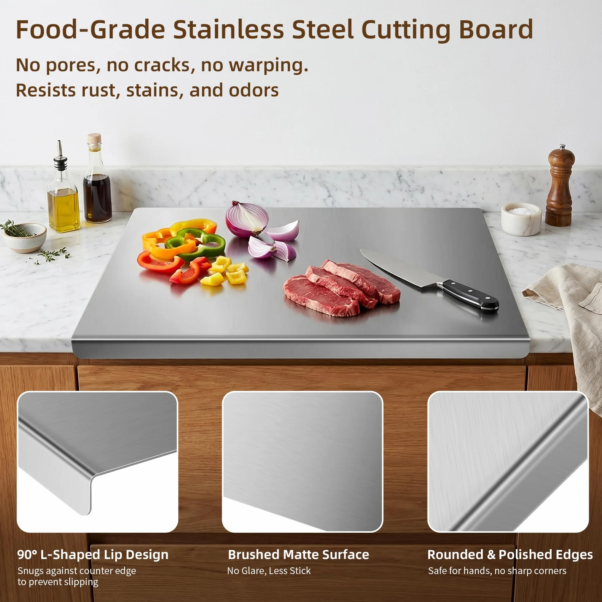 Tabla de cortar acero inoxidable 40x30 cm para cocina, amasar pasteles, carne, verduras