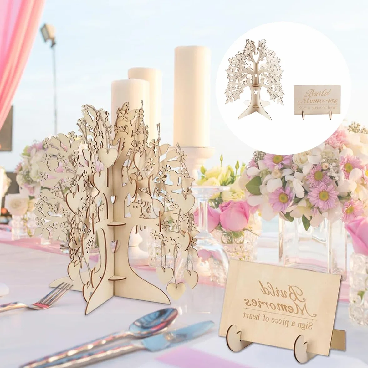 Ausi Libro de visitas de madera para árbol de deseos, juego de libro de visitas de boda para decoraciones de boda