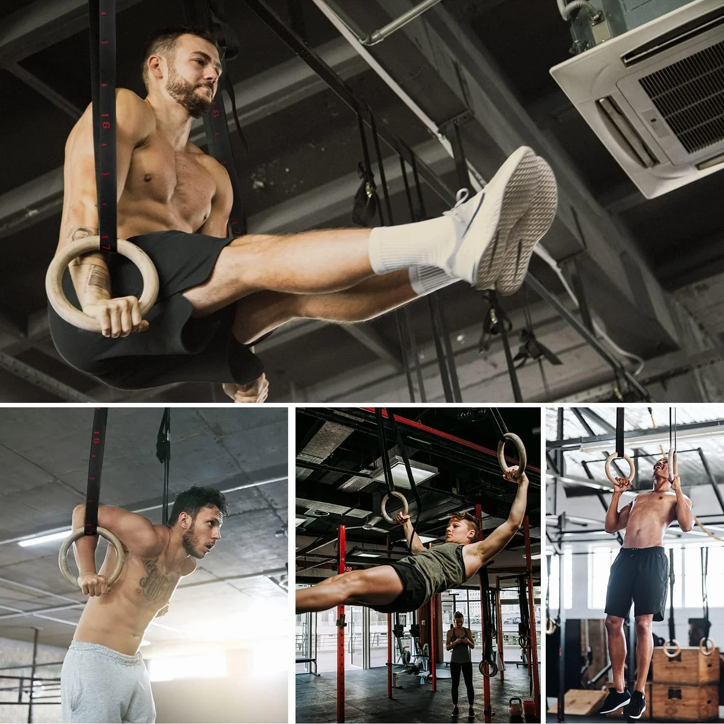 Anillos de Gimnasia de Madera Olímpicos con Hebillas Ajustables - Entrenamiento de Fuerza