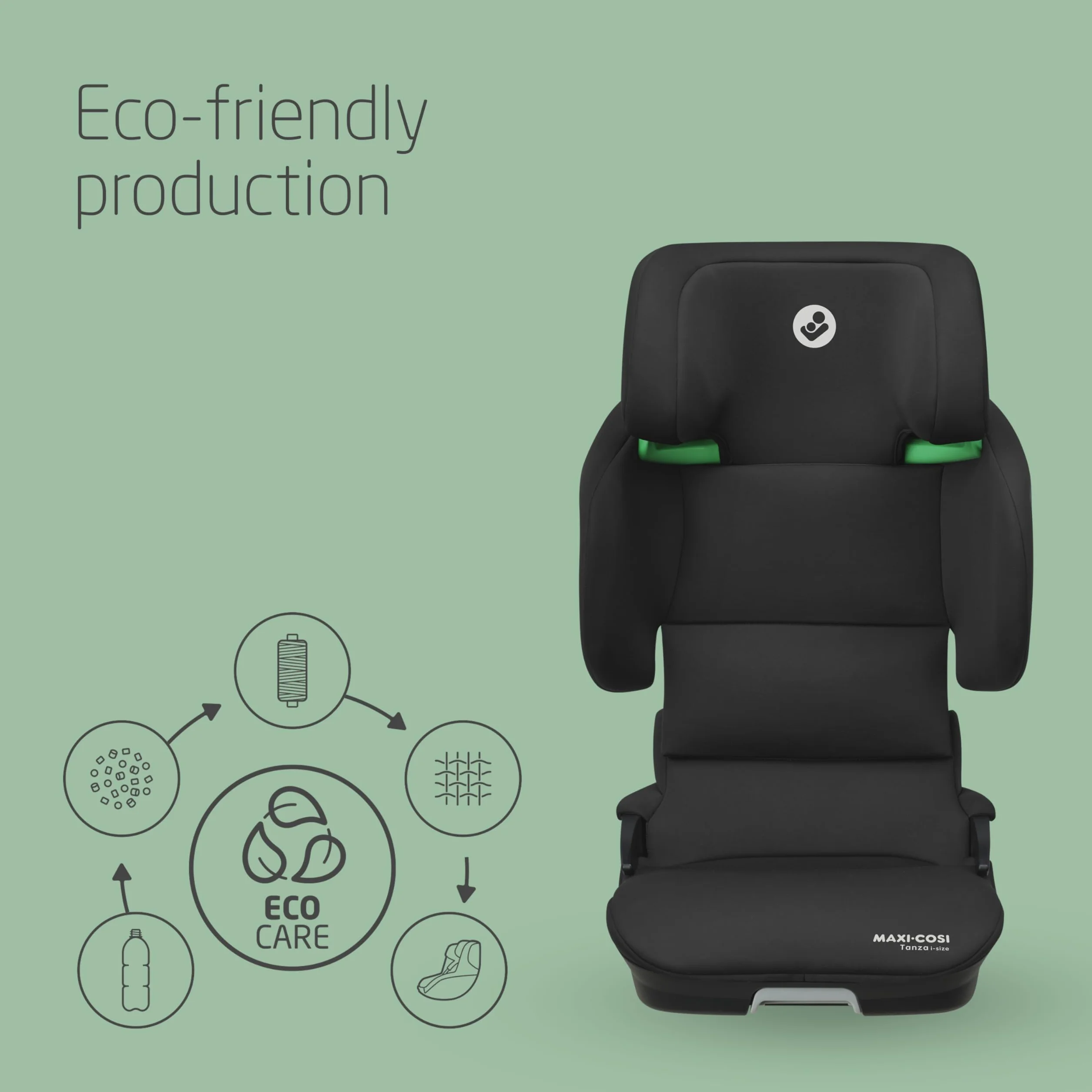 Maxi-Cosi Tanza i-Size, Silla Coche Plegable, Silla de Coche ISOFIX, 3,5-12 a, 100-150cm, Portátil, 10 Posiciones Reposacabezas, Protección Impactos Laterales G-CELL, Asiento Acolchado, Full Black