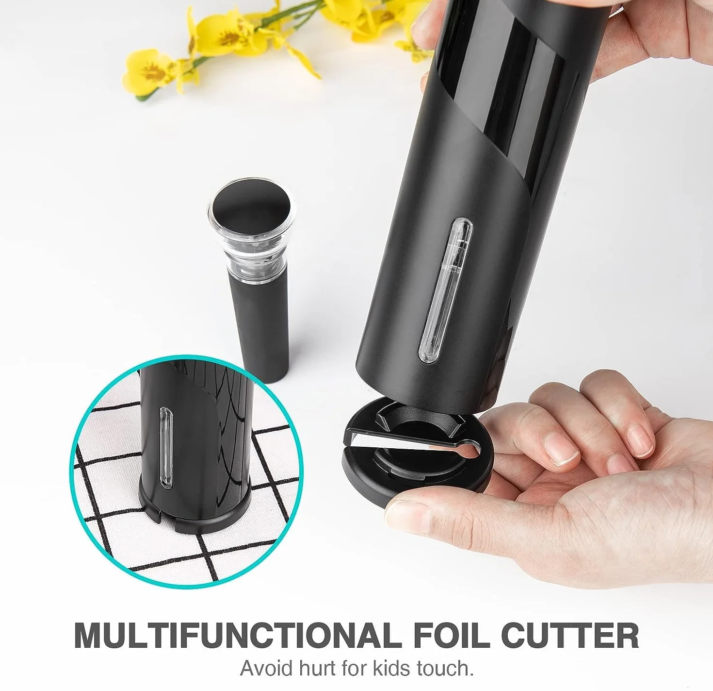 Sacacorchos eléctrico inalámbrico (3 en 1), Abridor de botellas del vino, abrebotellas con cortador de hojalata y bomba de vacío，Ideal para reuniones familiares, bares y regalos (1 pack)
