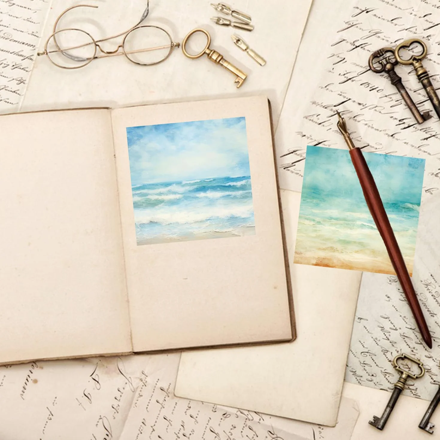 24 Hojas Papel de álbum de recortes, 15,2 X 15,2cm Papel de Scrapbooking Playa Océano Azul, Paper Decoupage decorativo de álbum scrapbook para DIY Artesanía Tarjetería Envoltorio de regalo (A)