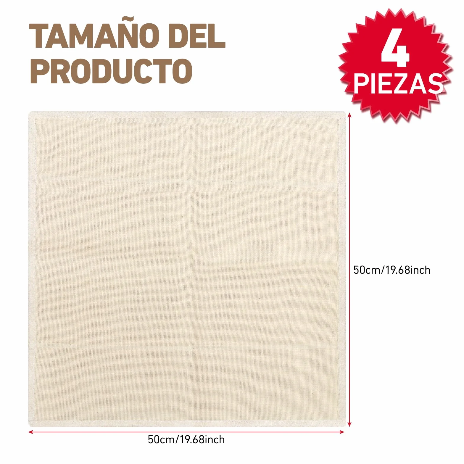 4 Piezas Colador de Tela，Súper Fino y Lavable Colador Tela 50 x 50 cm，Reutilizable Cheese Cloth，Estameña Para Filtrar Leche de Almendras, Zumos, Batidos de Frutas, Tofu (4 Piezas)