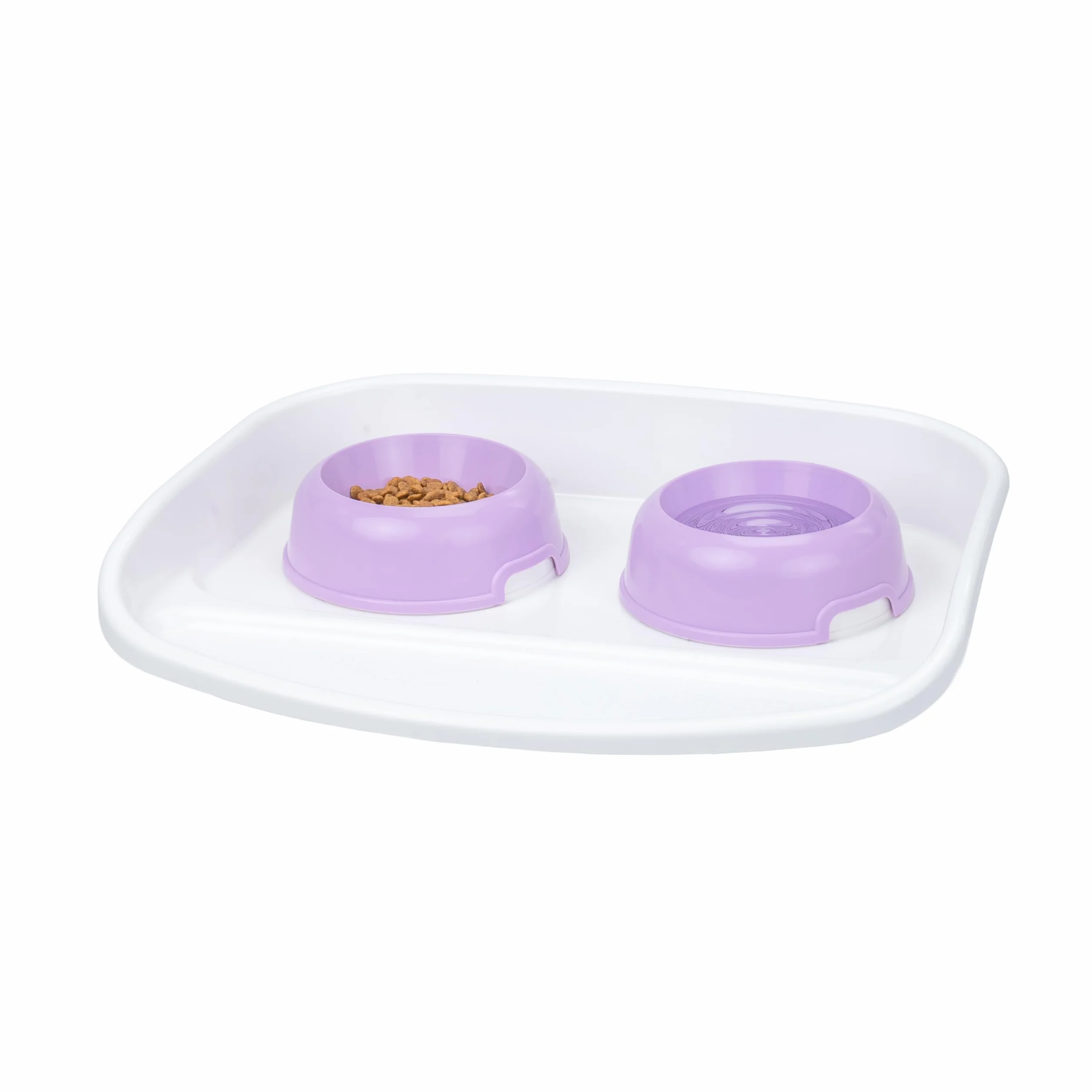 Ferplast Bandeja con Cuencos para Perros y Gatos Lindo Doble comedero para Animales, Base de plástico Resistente, Pies Antideslizantes, Dos Cuencos de 0,6 l incluidos, 44,5 x 34 x h 7 cm Rojo