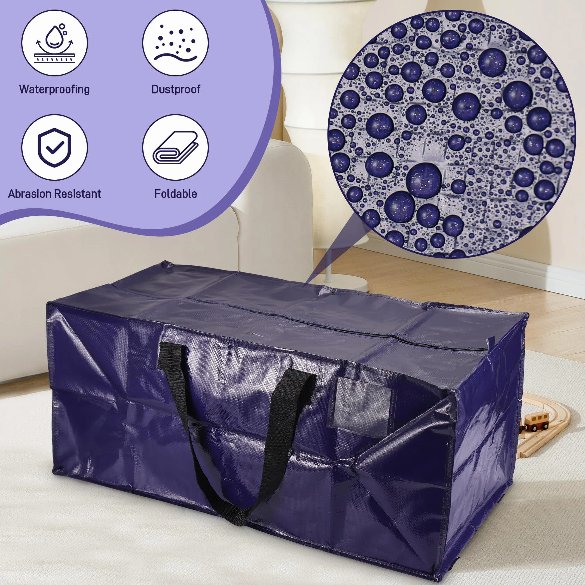4Pc Bolsa Mudanza Grande, 92L Bolsa Almacenaje, PP Resistente al Agua Bolsa de Transporte, Servicio Pesado Bolsas Grandes para Guardar Ropa, Cremallera Compacta Bolsas de Mudanza Extragrandes