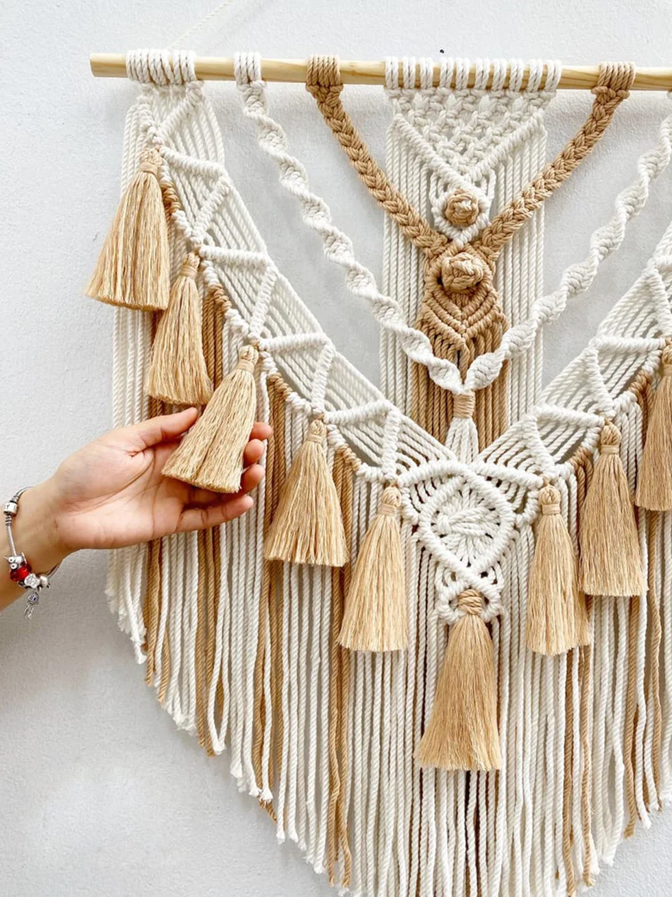 BMIDRUT Tapiz de macramé tejido hecho a mano con borlas, adorno para dormitorio, sala de estar, apartamento, 45 x 75 cm