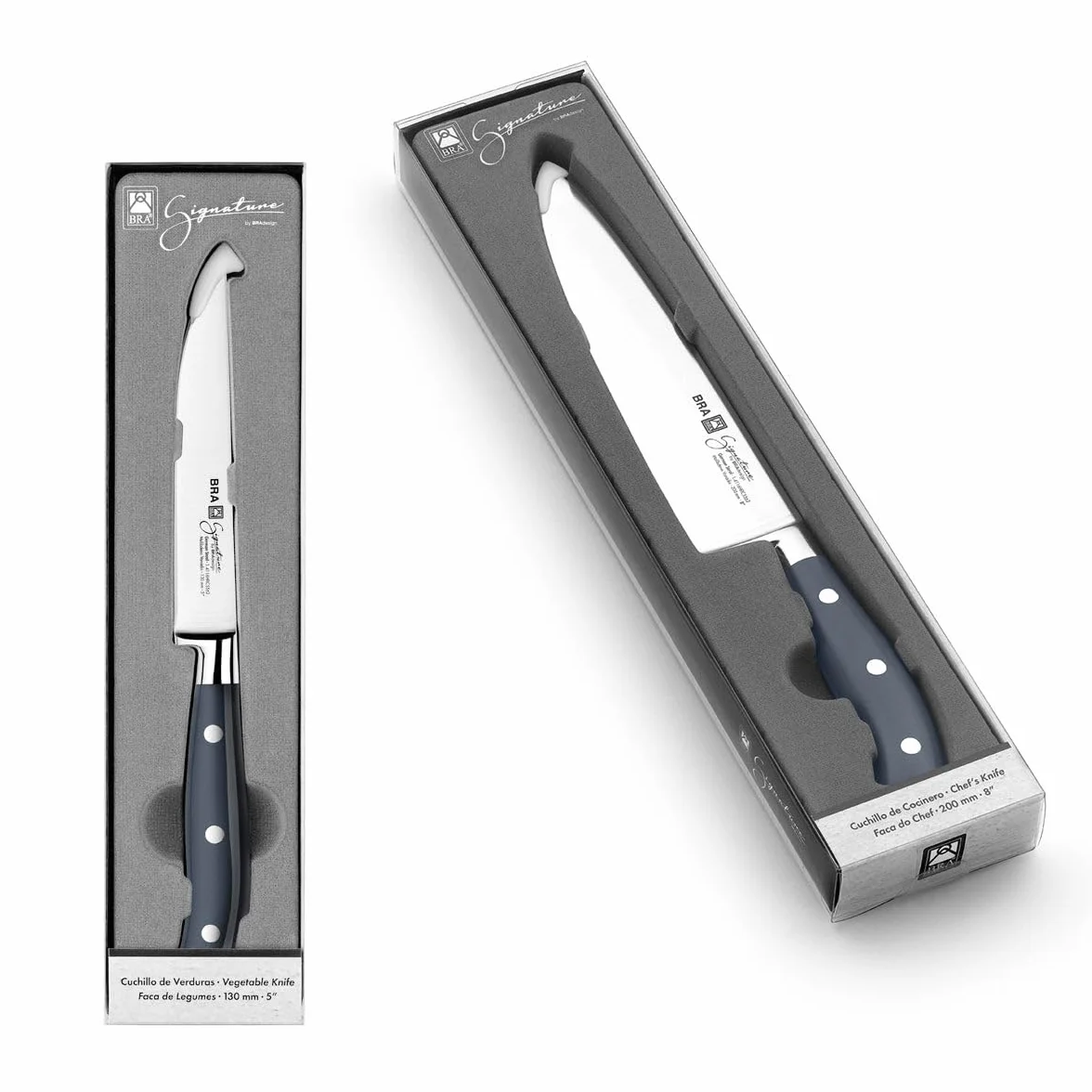 BRA Signature | Cuchillo santoku 130 mm, Acero Inoxidable alemán forjado con Molibdeno Vanadio, Mango Remachado ABS, Diseño Ergonómico, Hoja 1,6 mm espesor