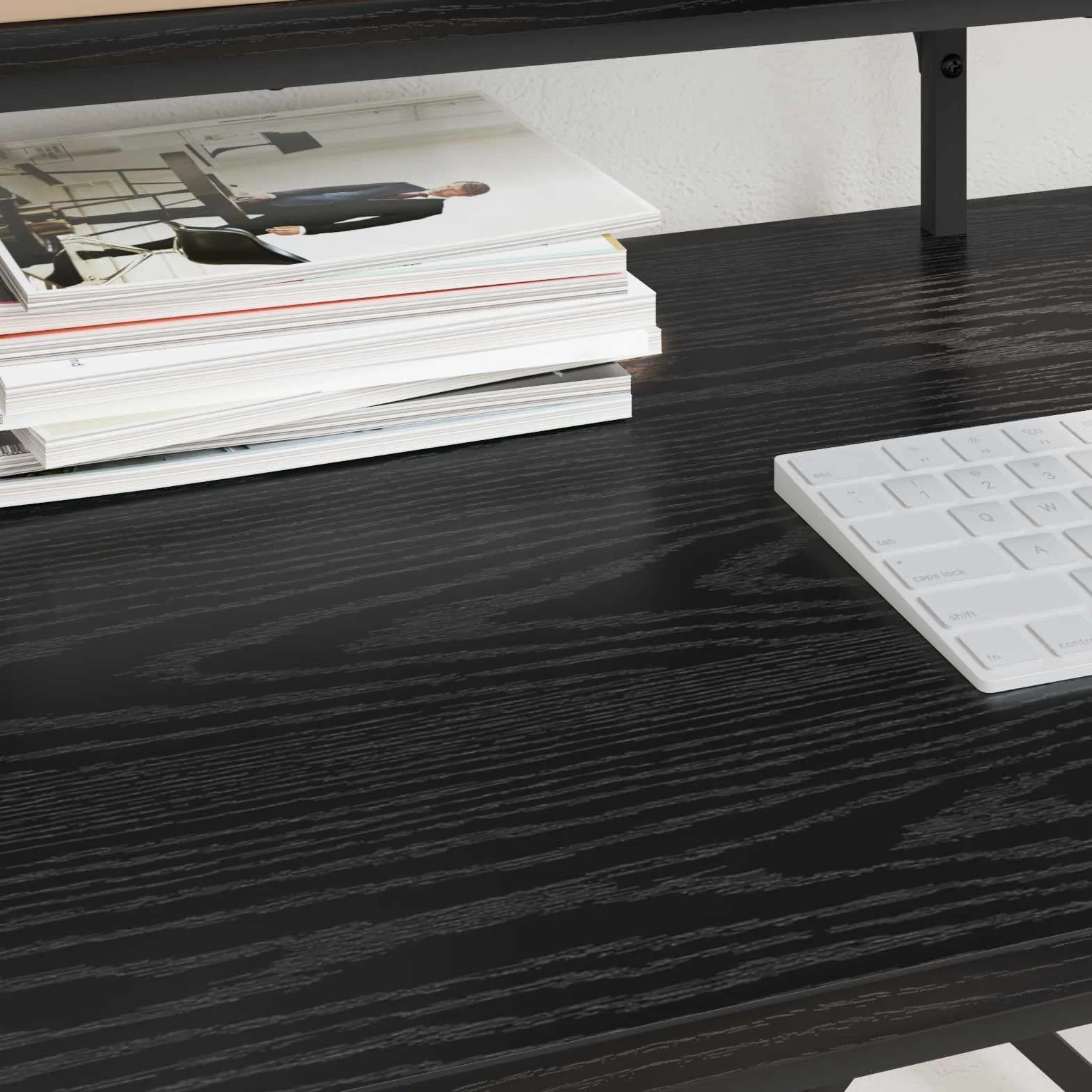 Escritorio de madera de roble negro, 80 x 50 x 90 cm, diseño industrial, con estante, resistente a las manchas, para oficina en casa, mesa de trabajo