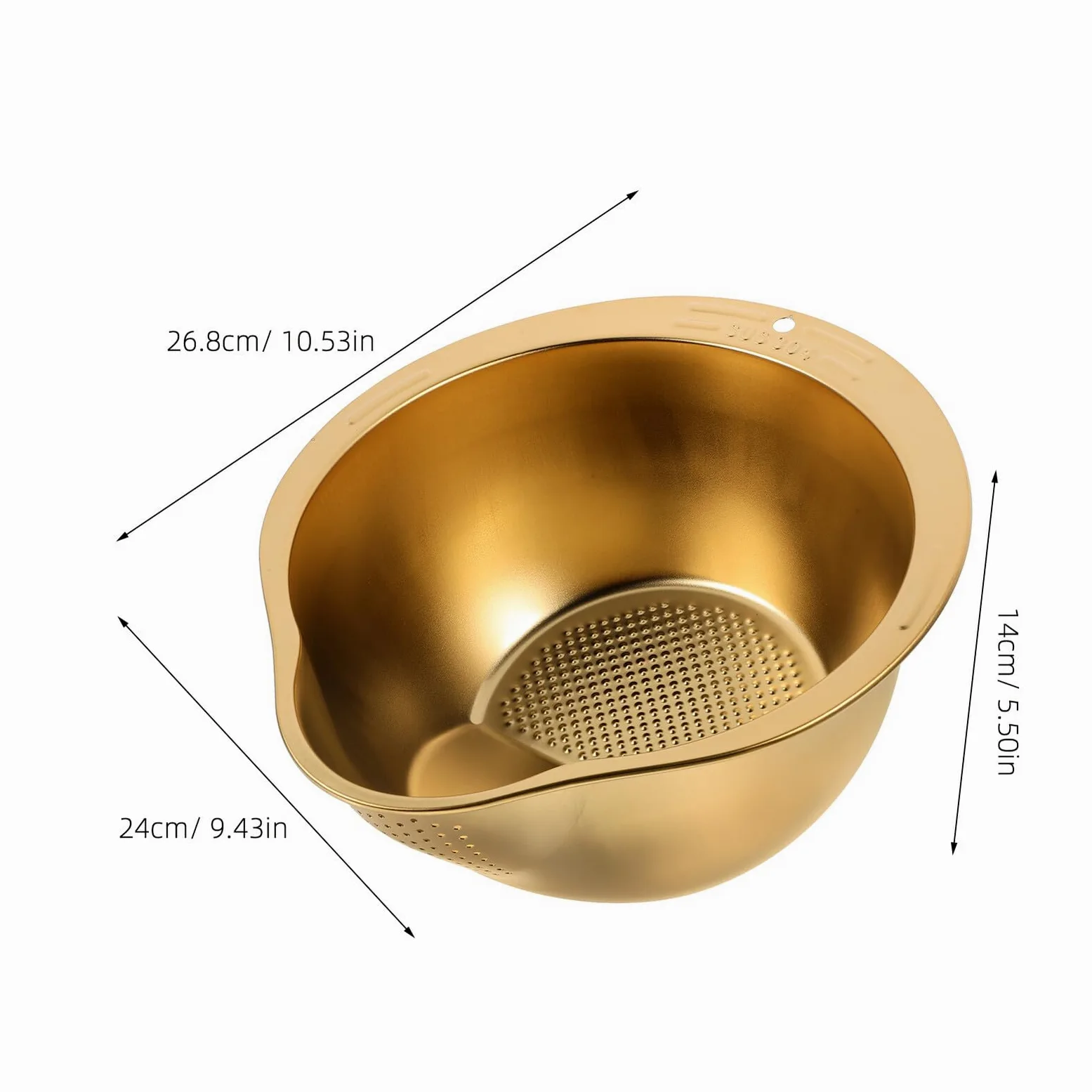 Cesta de Lavado de Acero Inoxidable Dorado para Cocina, Multiusos | Malla Fina, Enjuague de Arroz y Verduras, Superficie Lisa, Elimina Impurezas y Sedimentos, Uso Diario