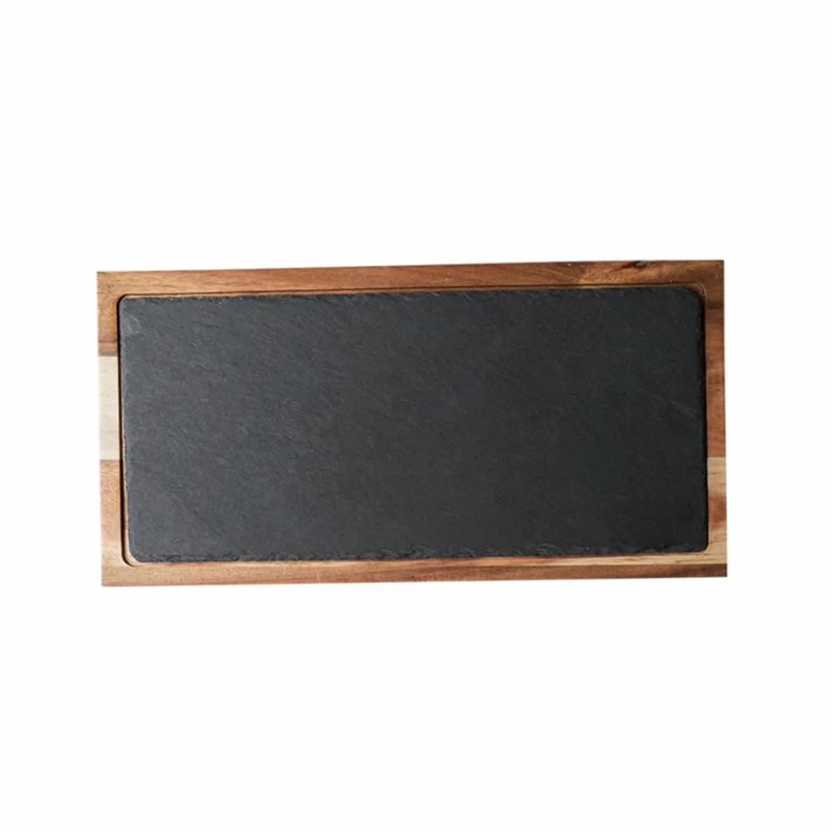 Plato de degustación multifuncional de madera de acacia negra, pizarra natural, para presentaciones de sushi y uso en restaurantes.