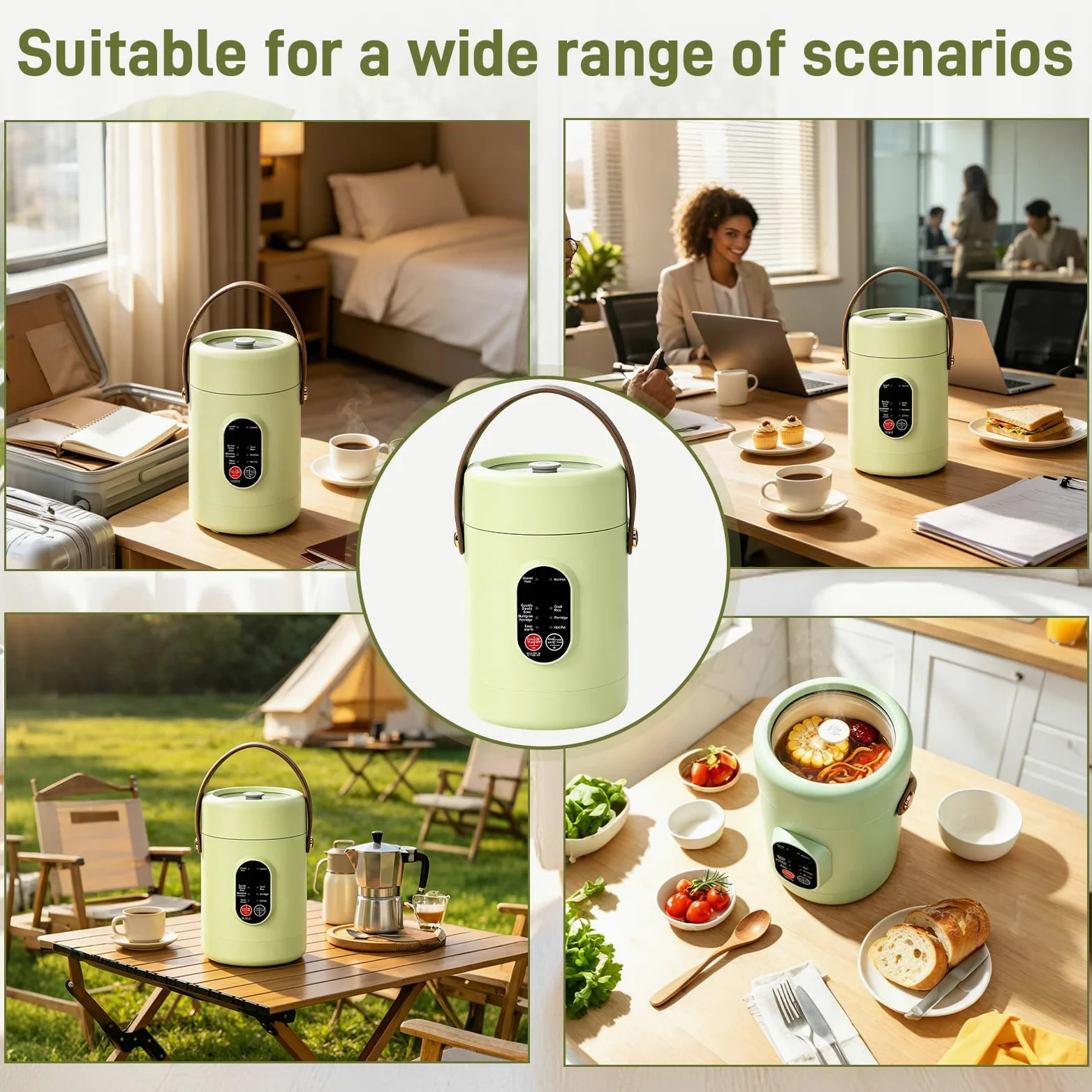 Olla eléctrica portátil de 1,2 L, con cesta vapor de acero inoxidable, cocina de viaje multifunción de 500 W, 8 funciones y temporizador inteligente 12 h, ideal para pasta, sopas y olla caliente