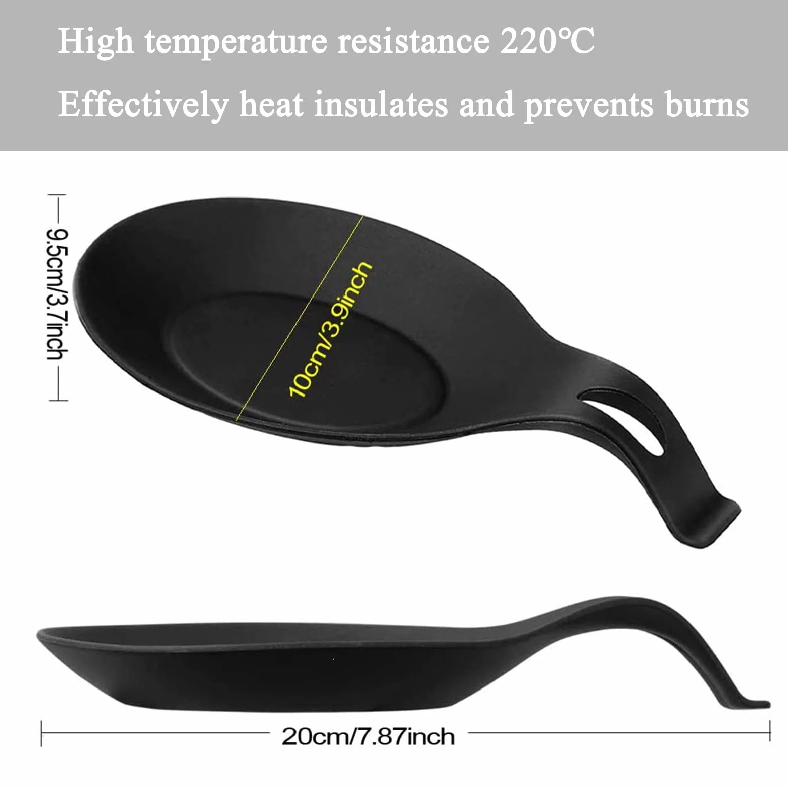 2 Piezas Kitchen Silicone Big Spoon Rest, Reposa Cucharas Silicona de Grado Alimenticio, Soporte De Cuchara Negro, para Cocina Hogar Comedor Utensilios de Almacenamiento de Cocina - Negro