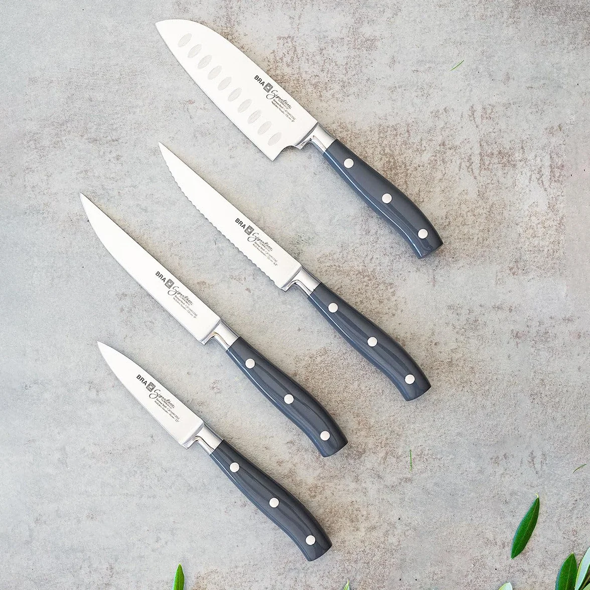 BRA Signature | Cuchillo santoku 130 mm, Acero Inoxidable alemán forjado con Molibdeno Vanadio, Mango Remachado ABS, Diseño Ergonómico, Hoja 1,6 mm espesor