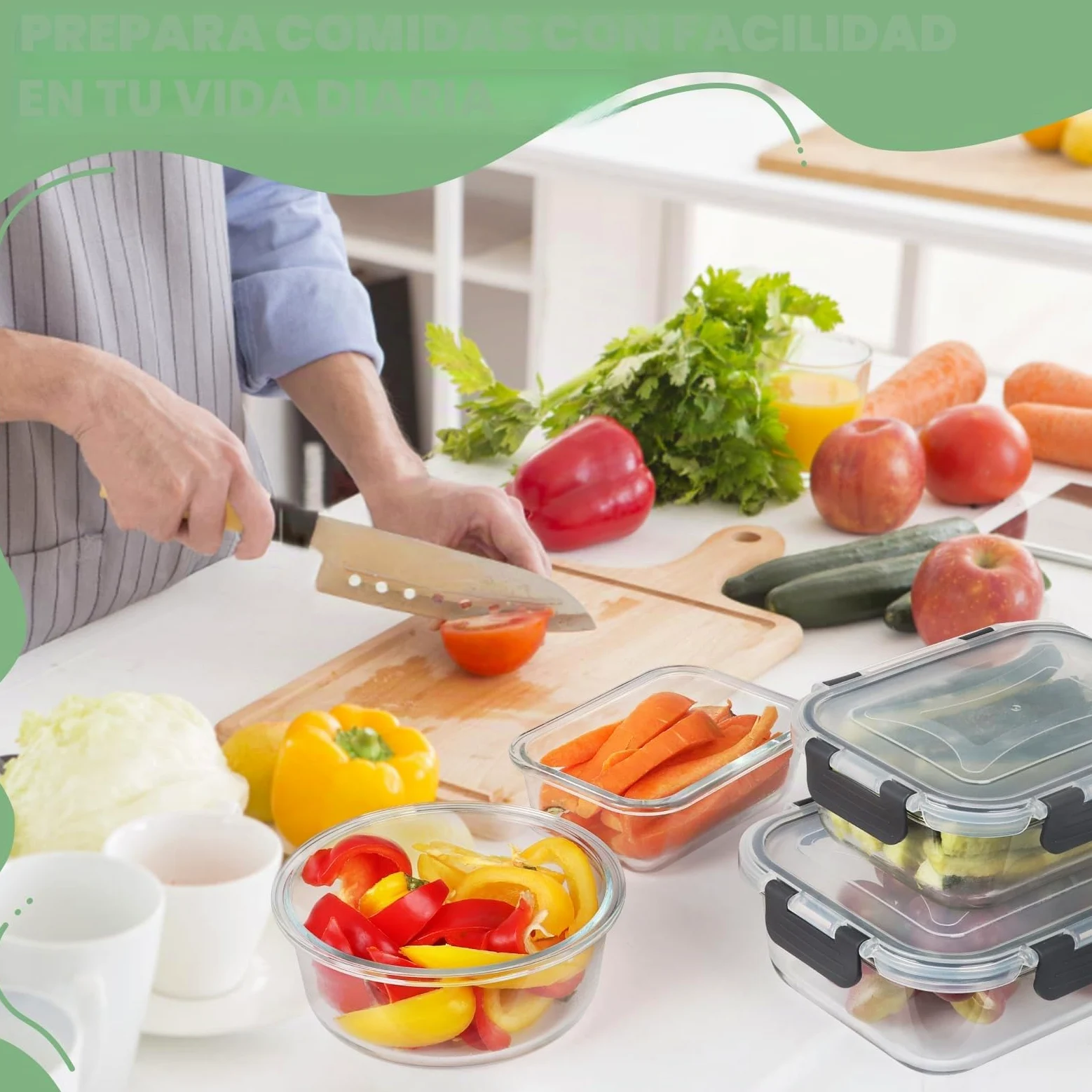 Skroam Paquete de 12 recipientes de vidrio para almacenamiento y preparación de comidas, almacenamiento de cocina para almuerzo, a prueba de fugas,