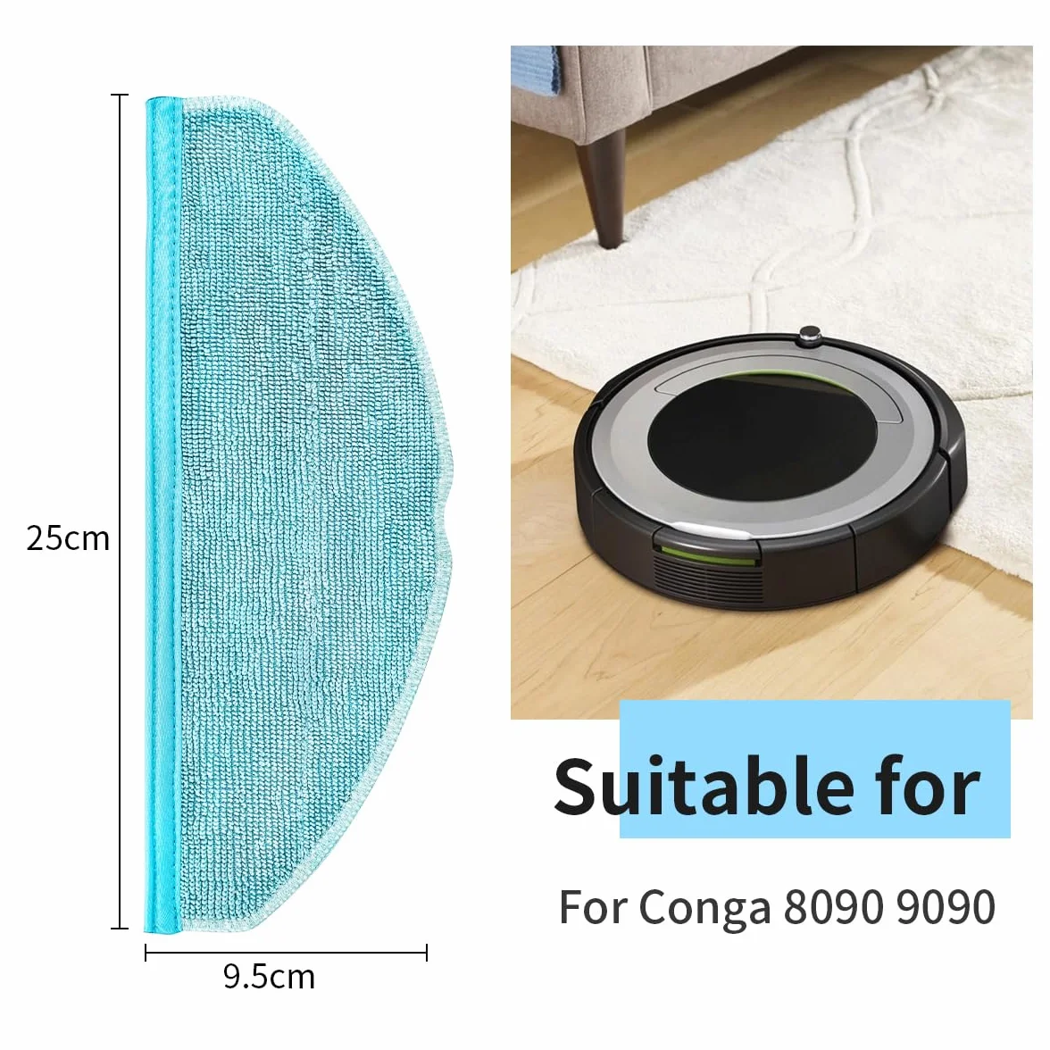HEPA Mop Pads Paño para Cecotec Conga 8090 9090 ，Accesorio paño de Limpieza. Pack 4 Trapos Lavables para Robot Aspirador.