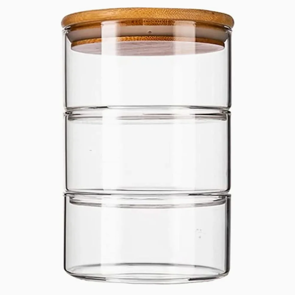 Bol de Ensalada de Vidrio con Tapa, Juego de 1, Bambú | Apilable y Ahorro de Espacio, Fácil de Limpiar, para Restaurantes y Decoración Fotográfica