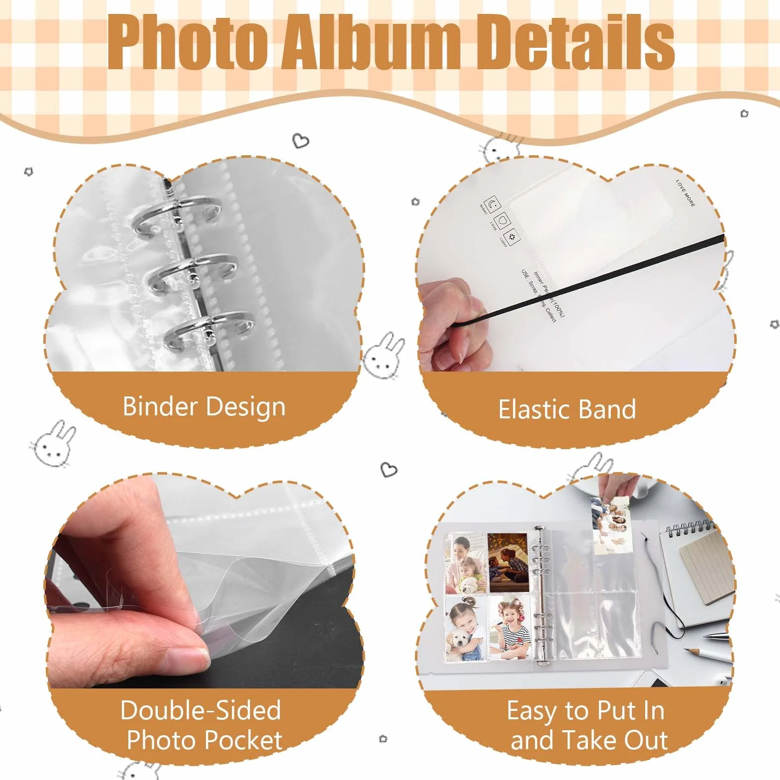 Álbum de Fotos A5 Binder Kpop mini Photocards 4" Archivadores con Anillas Carpeta de 6 Agujeros + 30 Hojas de 4 Compartimentos para Fotos Tarjetas, Sellos con Pegatinas Adhesivos Alfanuméricos