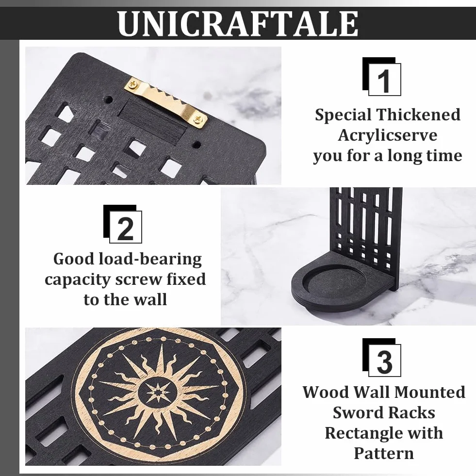 UNICRAFTALE Soporte de pared para espada de luz de madera rectángulo negro patrón solar