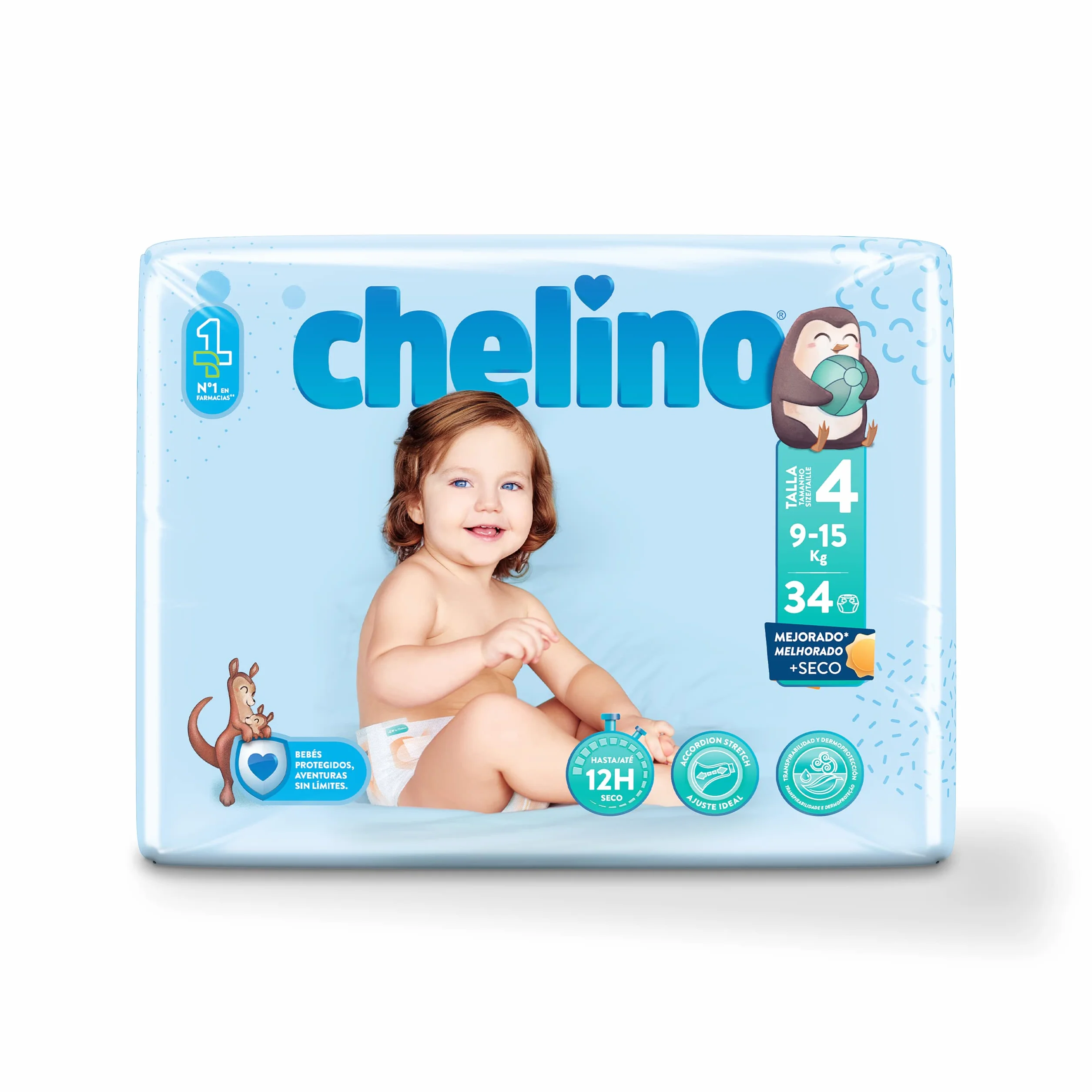Chelino Pañales infantiles Talla 4 (9-15 kg) 34 unidades