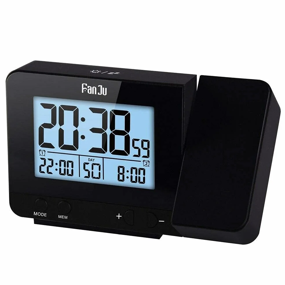 Riloer Reloj despertador de proyección, reloj inteligente digital de techo con temperatura y cargador USB, pantalla digital grande, repetición, temporizador de sueño, ajuste de 12/24 horas para