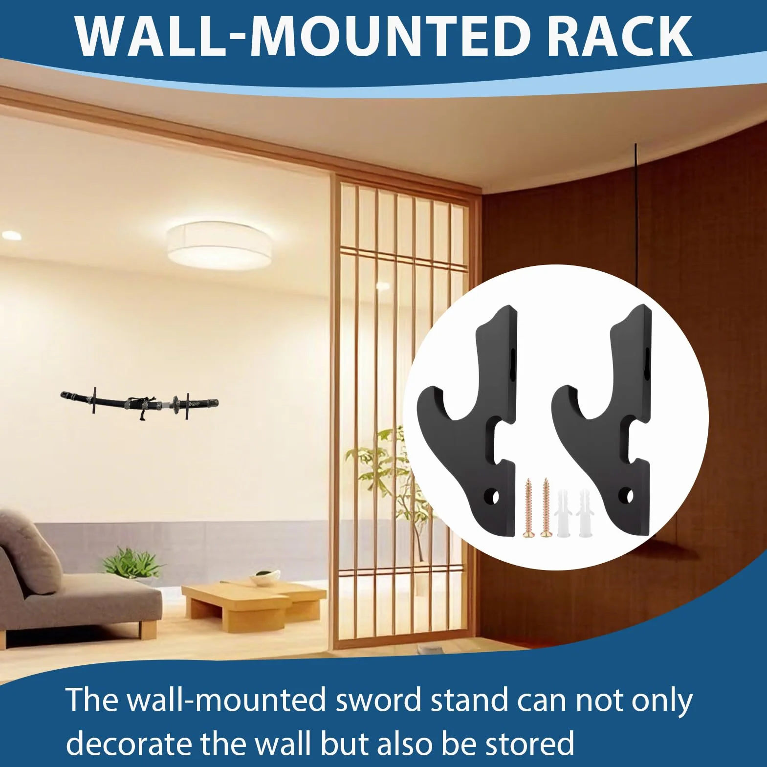 Soporte de Pared para Katana de Madera Negro, Gancho Universal para Espadas Samurái Tanto Wakizashi