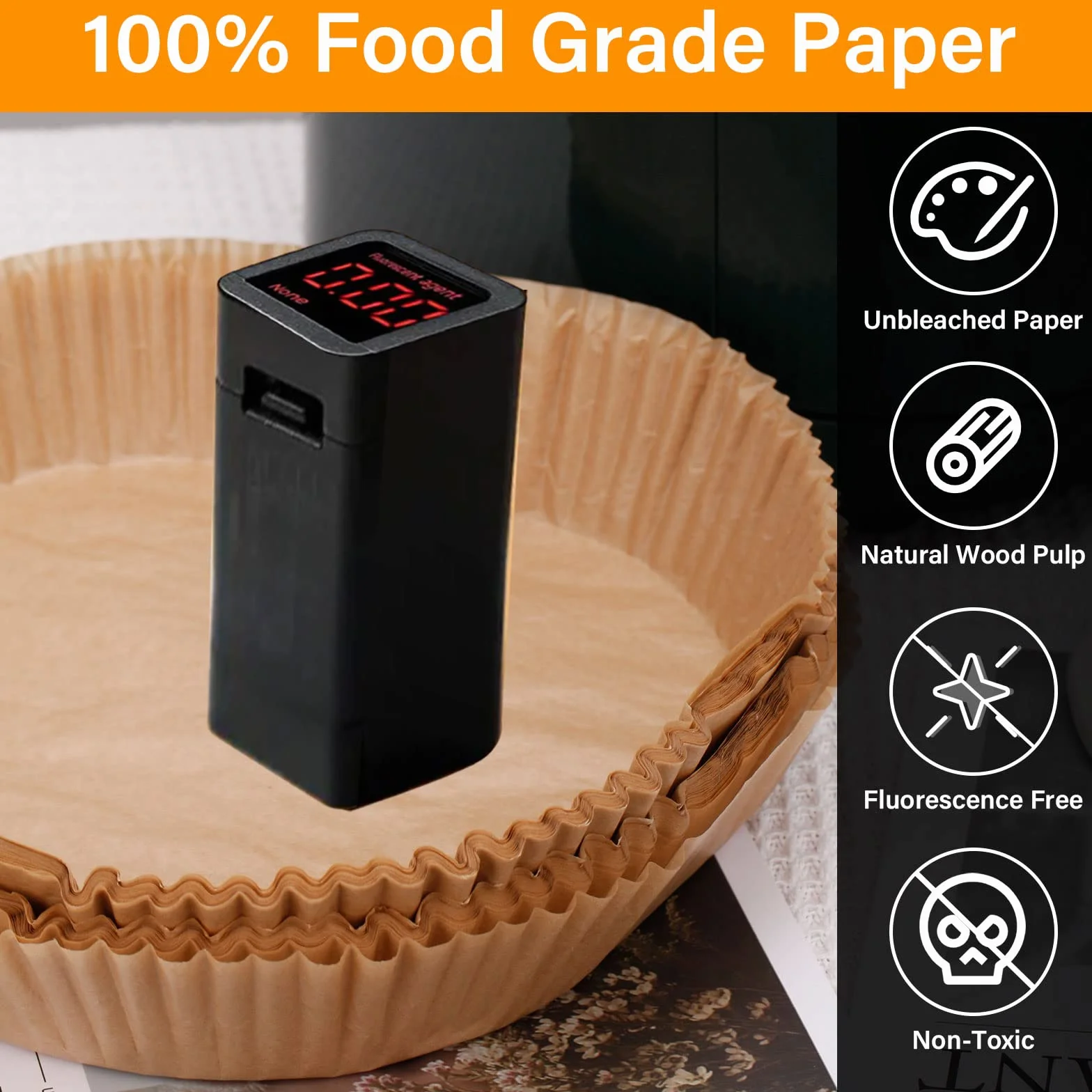 20-24cm Papel Freidora Aire, 200 Piezas Papel Air Fryer Cuadrado, Antiadherente Desechable Papel Horno Freidora Aire, Forro Papel Pergamino para Freidora Aire Cosori Cecotec 5.5L 6L