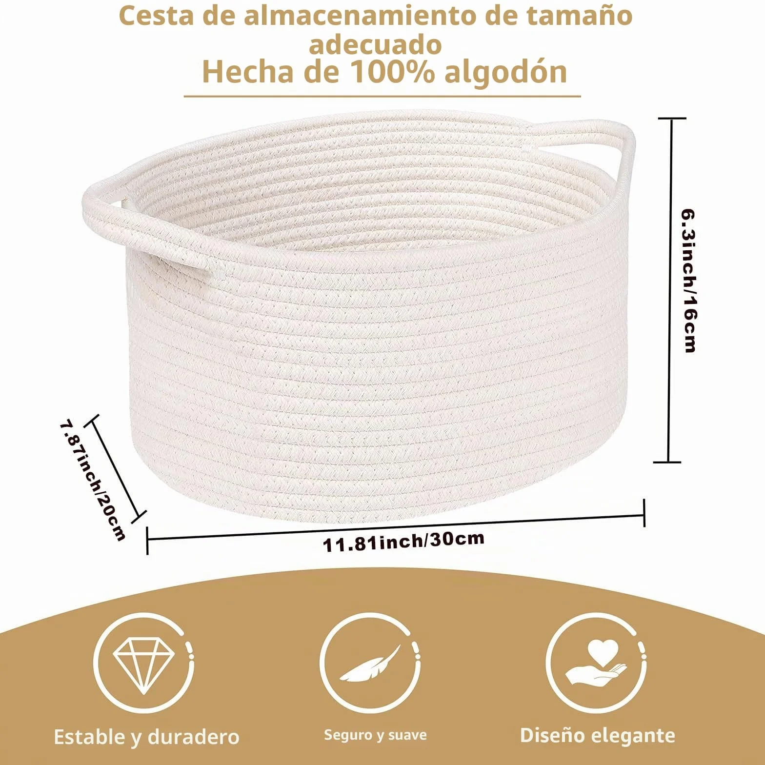 OUTBROS Cestas Almacenaje Tejida Cuerda Algodón Mango Almacenamiento Baño Dormitorio Armario Blanco