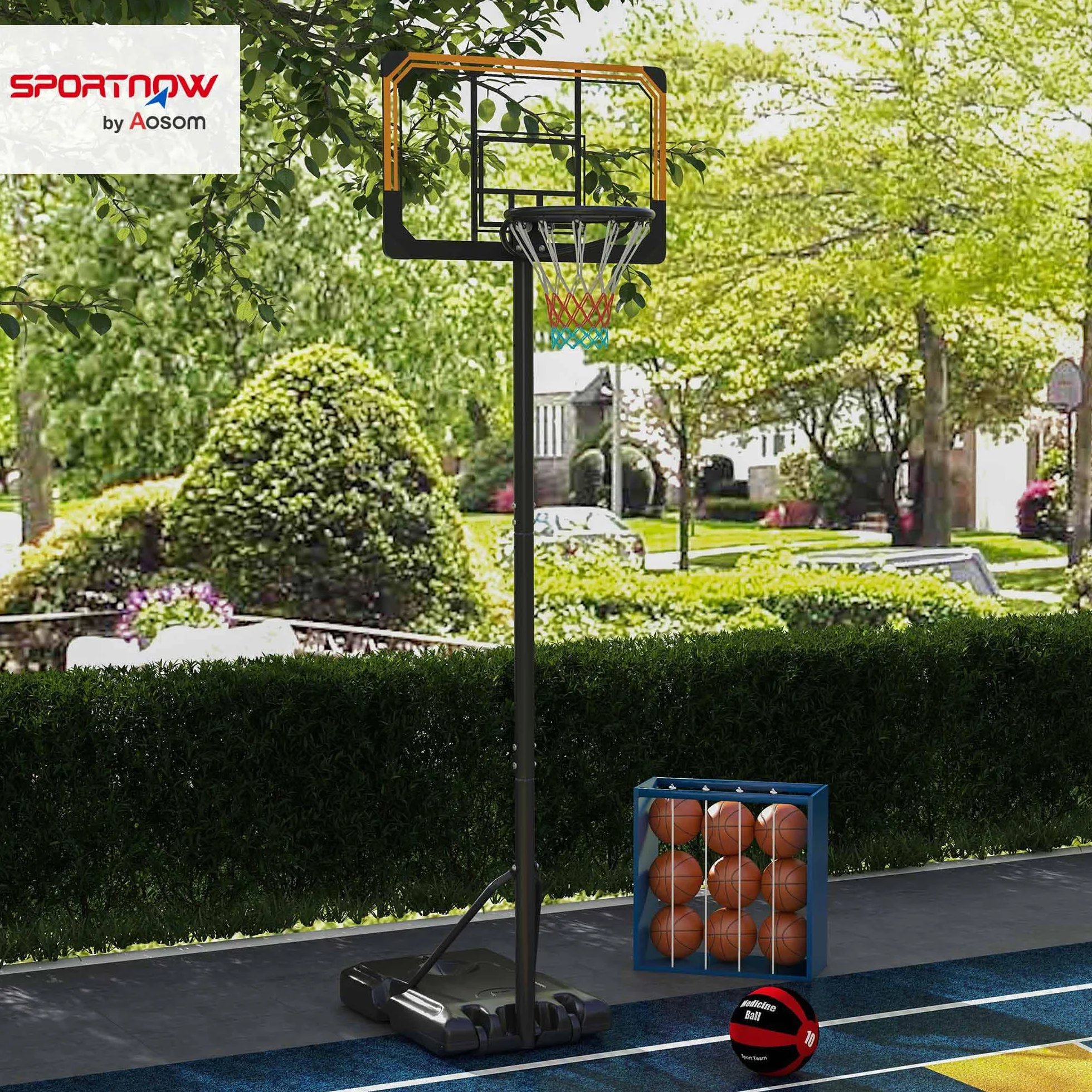SPORTNOW Canasta de Baloncesto Exterior Altura Ajustable 182-213 cm Aro con Soporte Ruedas Base Rellenable Negro