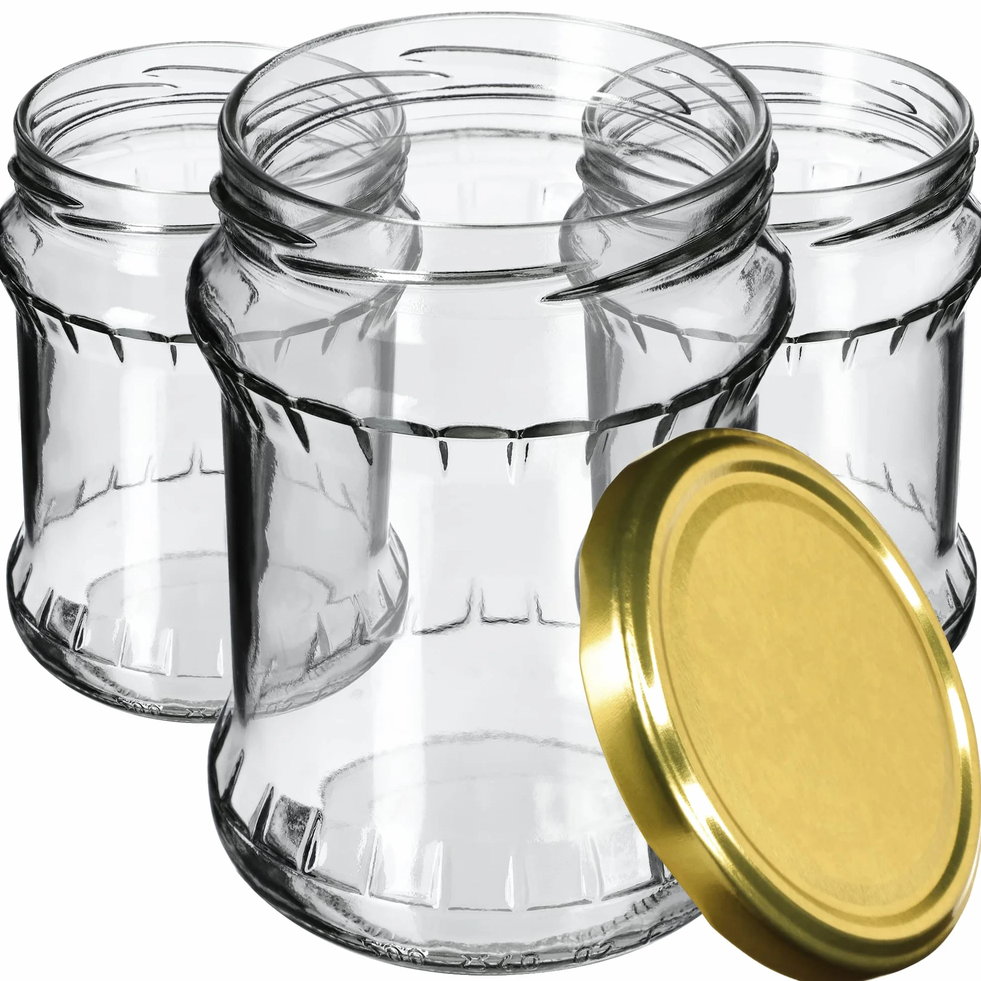 KADAX Botes Herméticos, Tarros de conservas de 500 ml, Tarros de Almacenamiento con Tapa de Rosca, Tarros Redondos (Dorado/48 Unidades)