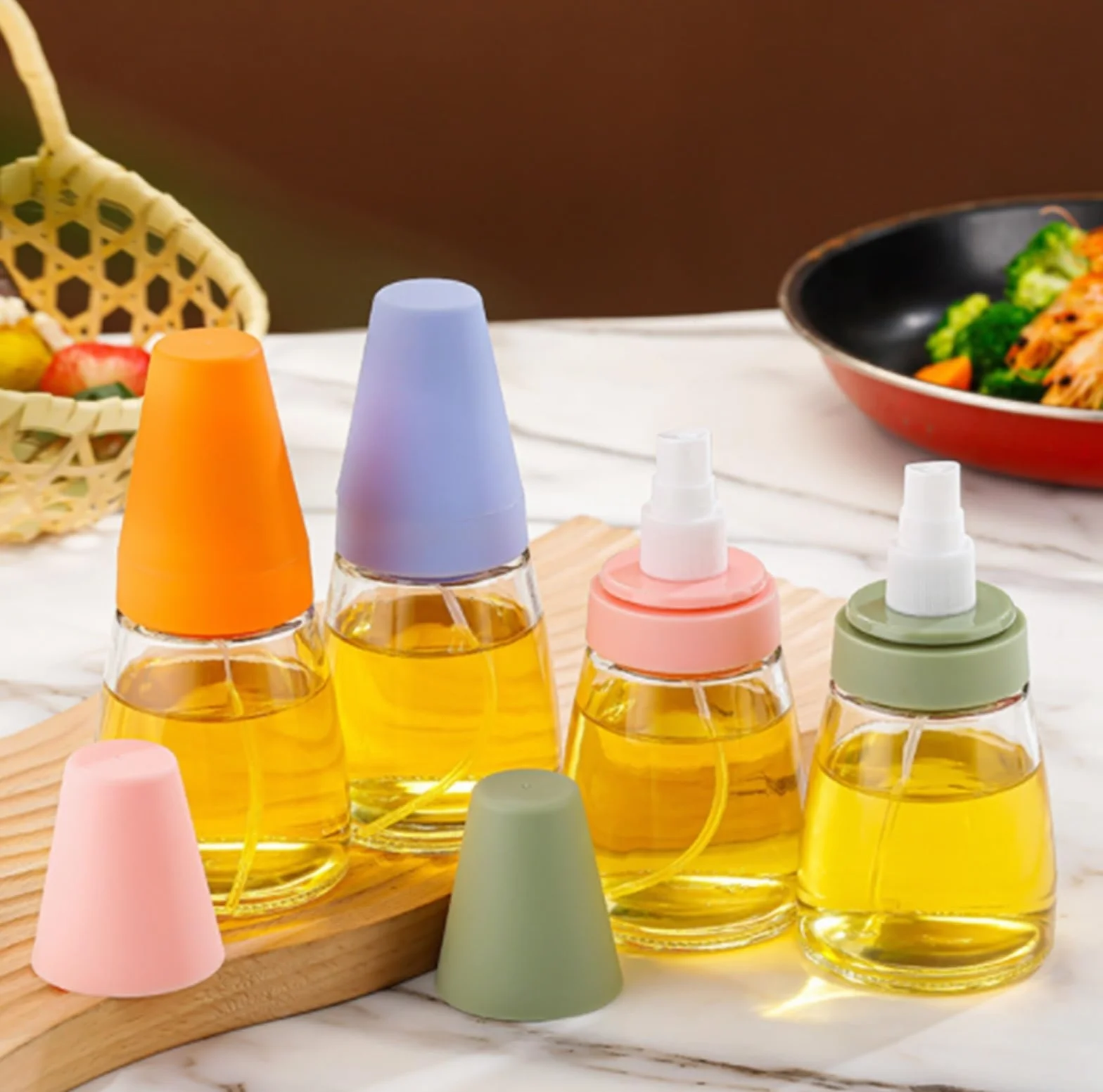 Dispensador de Aceite y Vinagre Rociador De Aceite Vidrio Con Tapa, Apto For Ensaladas, Asados ​​y Horneados Jarra de Aceite(Pink)