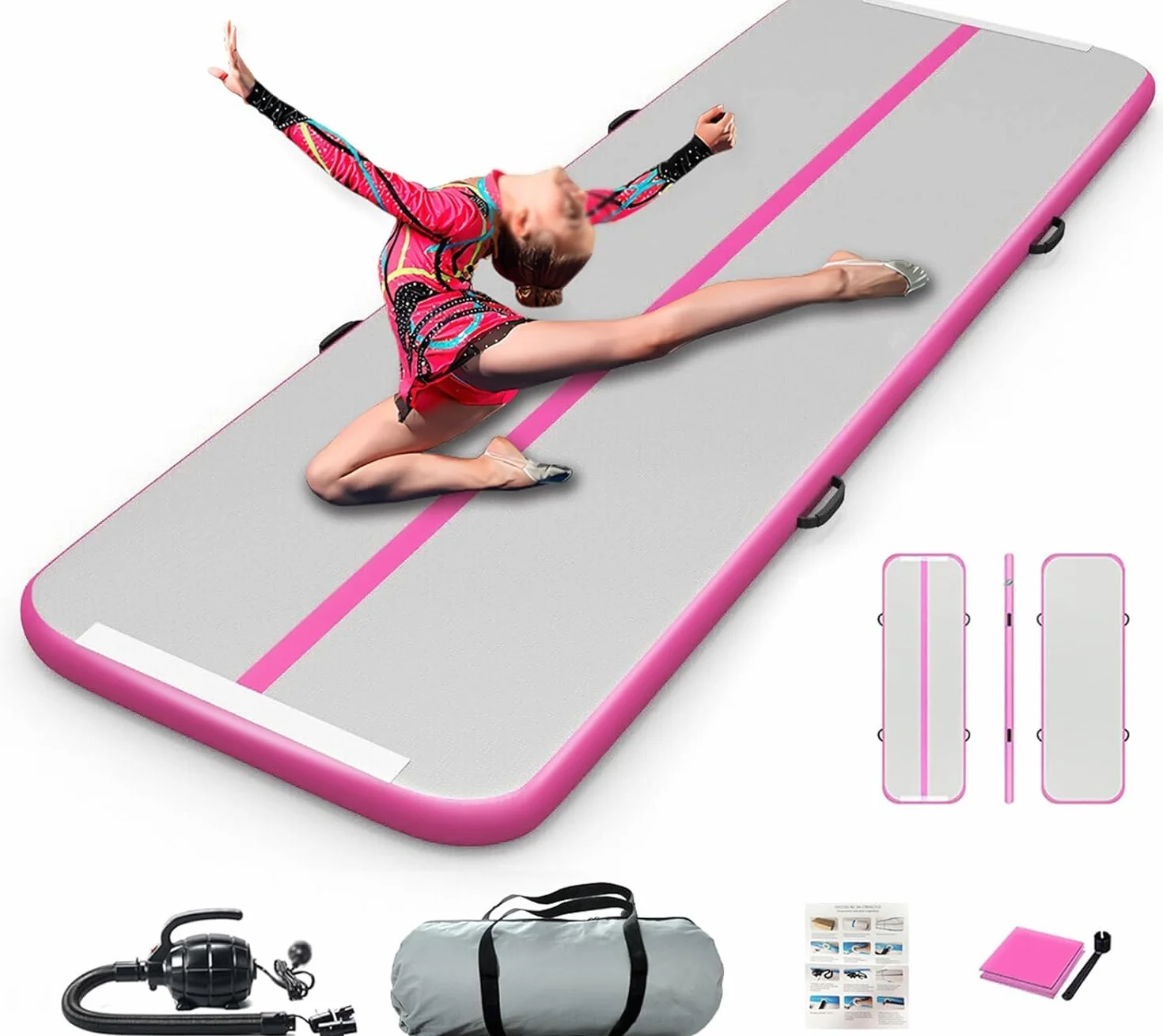 Esterilla inflable de gimnasia de aire de 10 pies con bomba eléctrica para gimnasio, hogar, exterior