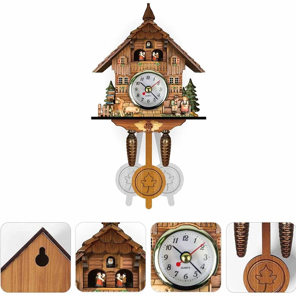 Reloj de Cuco Antiguo de Madera, Casa de Pájaros, Reloj de Pared, Decoración del Hogar, Reloj de Cuco Colgante, Péndulo con Campana Oscilante Automática, Decoración del Hogar