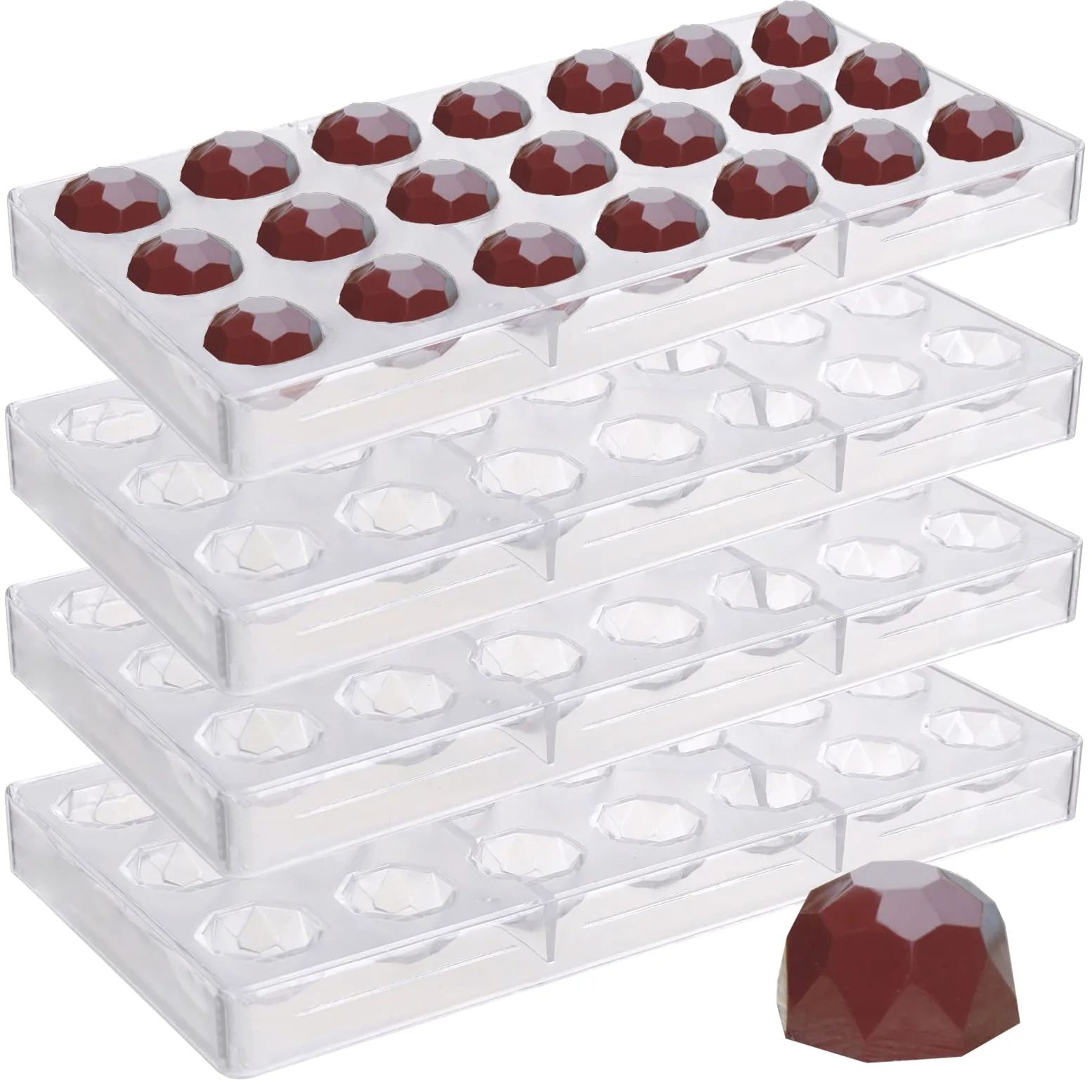 YOPAY 4 moldes de policarbonato para hacer caramelos de chocolate, bandeja en forma de diamante para mousse, gelatina, Pralines, trufas, dulces, bombones, galletas (transparente)