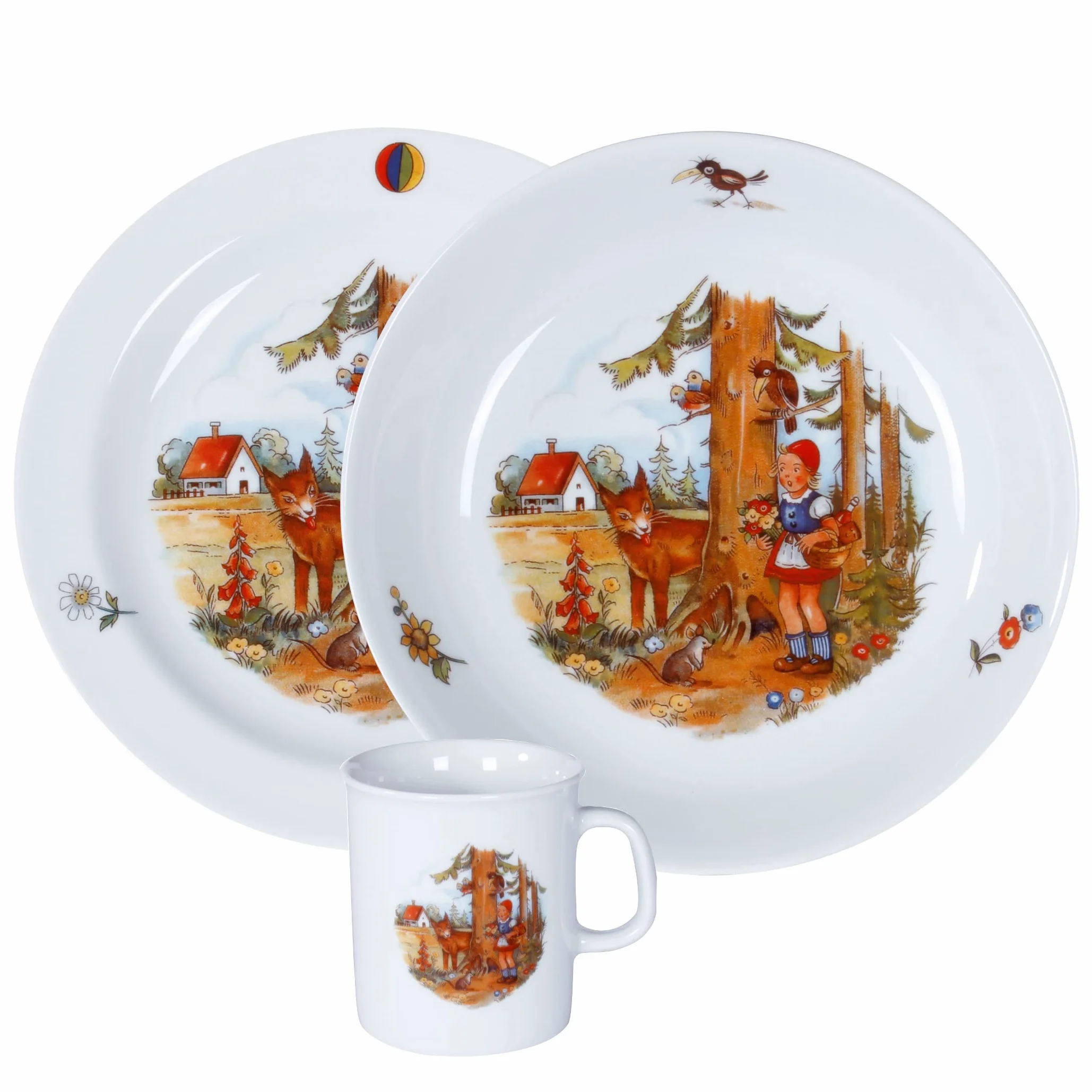 Vajilla infantil de 3 piezas, porcelana, diseño de caperucita roja L.E.R.D.93