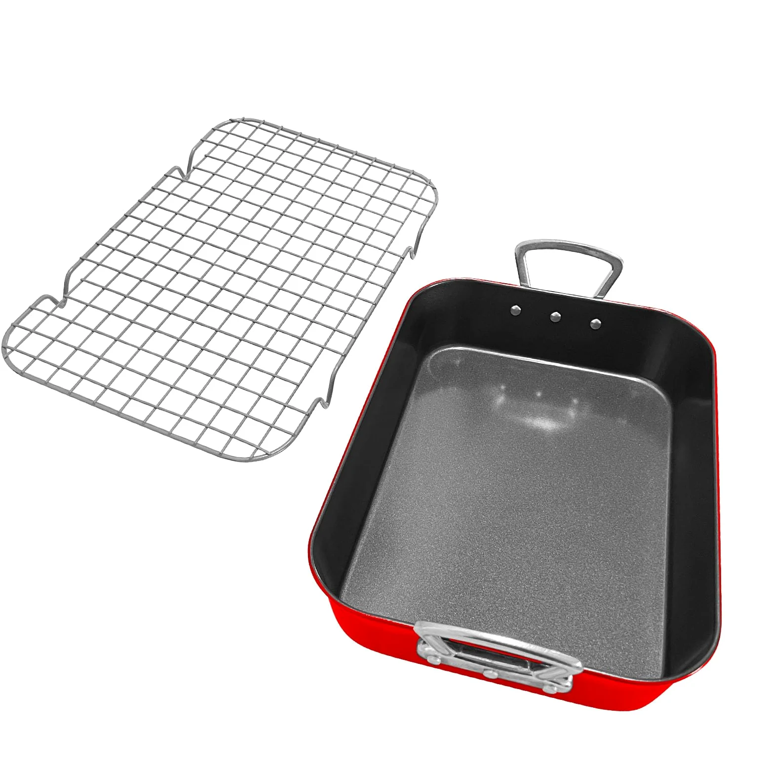Bandeja De Acero Al Carbono Sartén Rectangular Con Mango Rejilla De Enfriamiento Tema Navidad Para Asar Pavo Pollo Bife Carne Verduras Pasta Etc Roja 44.5cm