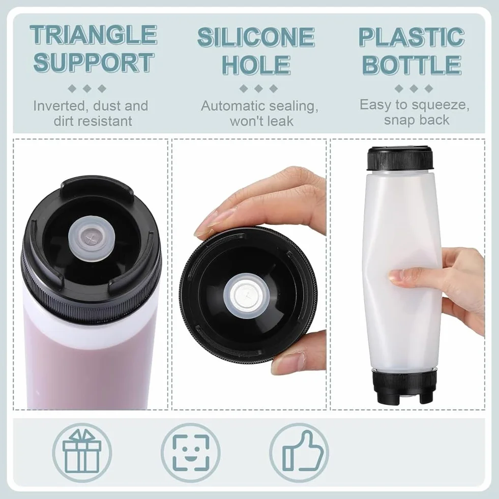 6 Exprimibles para Condimentos de 16 Onzas, Botella Exprimible de Plástico Invertida para Salsas, Dispensador de Válvula Grande con Punta Recargable