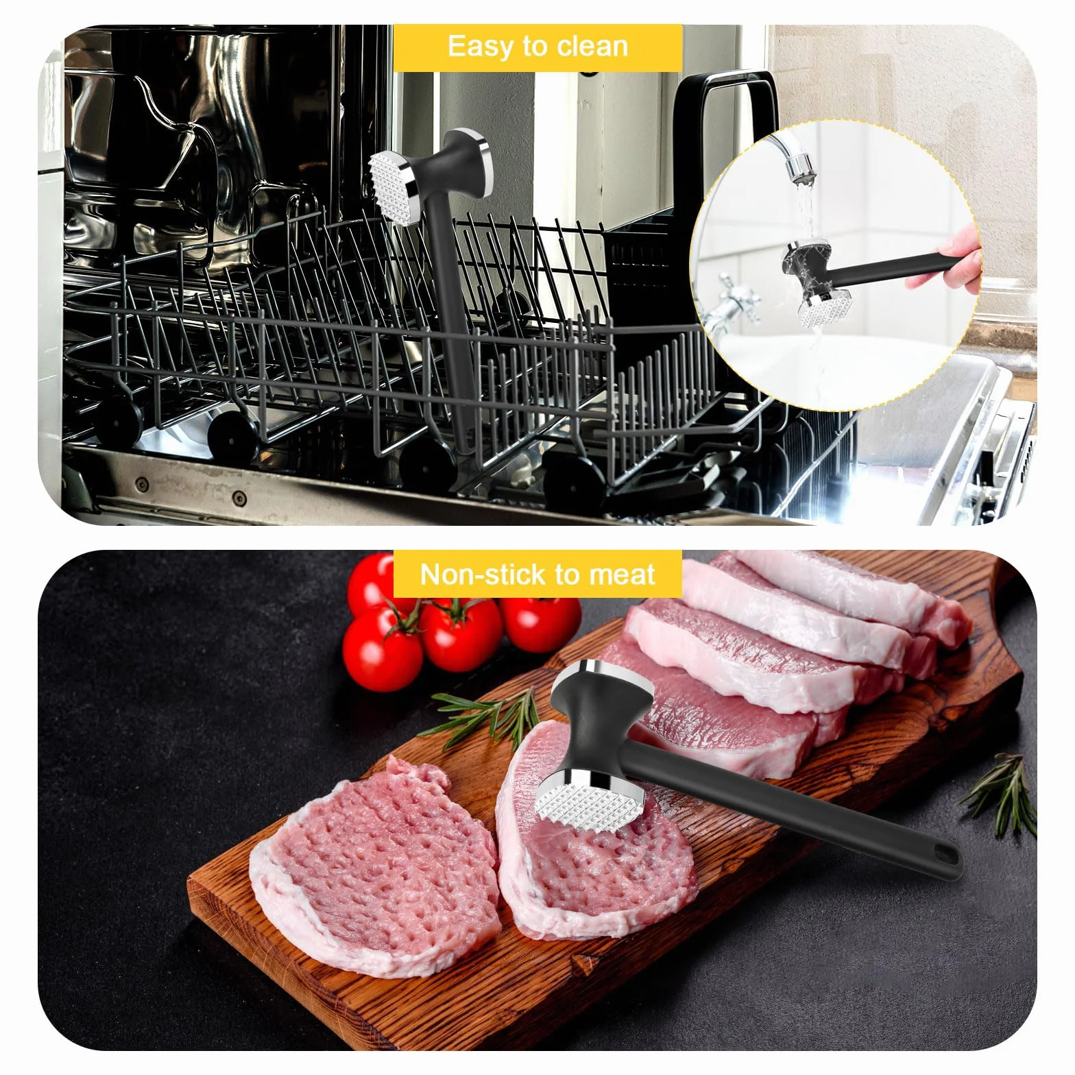 Martillo ablandador de Carne, Meat Knocker,Relota Martillo Carne,Martillo Picador de Doble Cara Antiadherente,Pincho y Superficie Plana Pounder Mallet, Martillo Cocina para Bistec,Pollo, Pescado,Cerdo