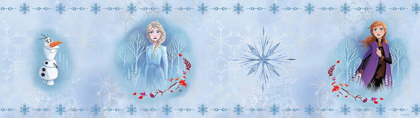 AG DESIGN Olaf con Elsa y Anna Frozen 2 Disney - Cenefa de Pared Decorativa para habitación Infantil (5 m x 14 cm, 0,14 m), Color Azul