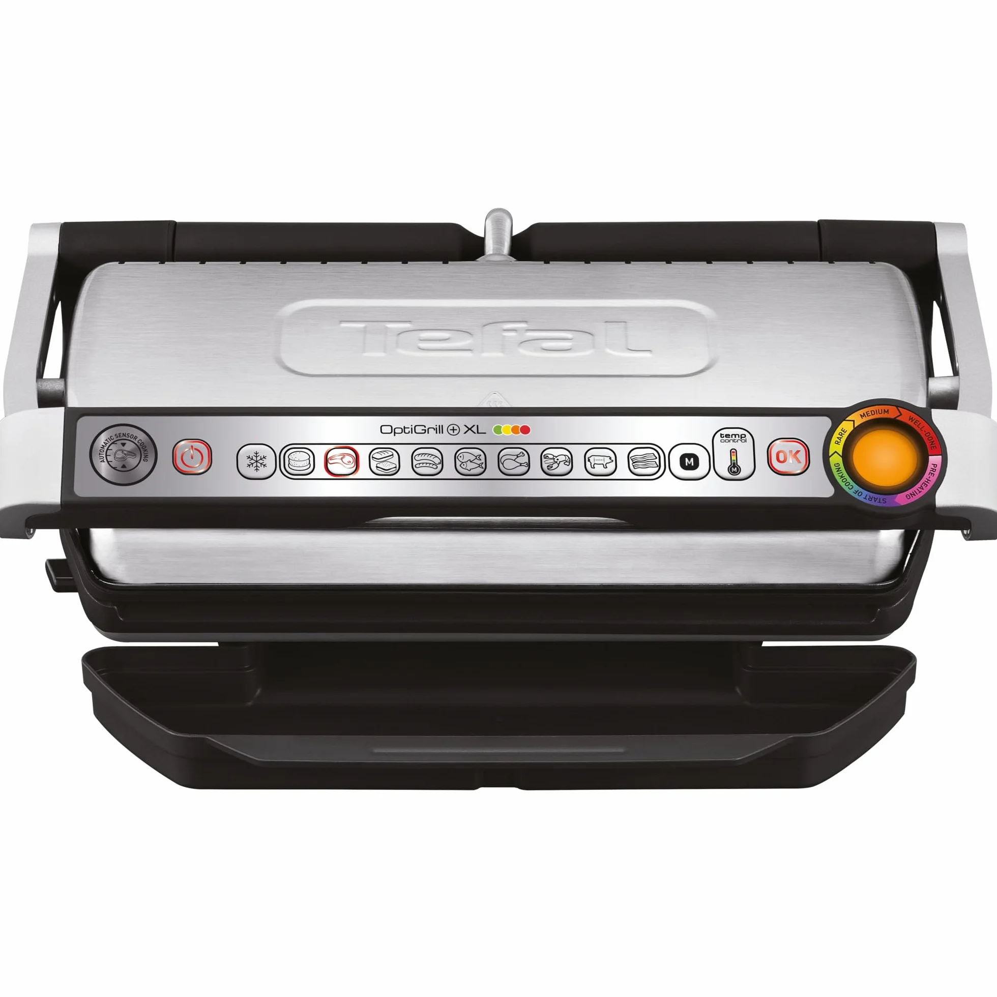 Tefal OptiGrill+ XL | Barbacoa de contacto con ajuste automático de temperatura | 9 programas automáticos | superficie de parrilla XL | Incluye bandeja para hornear | GC724D12