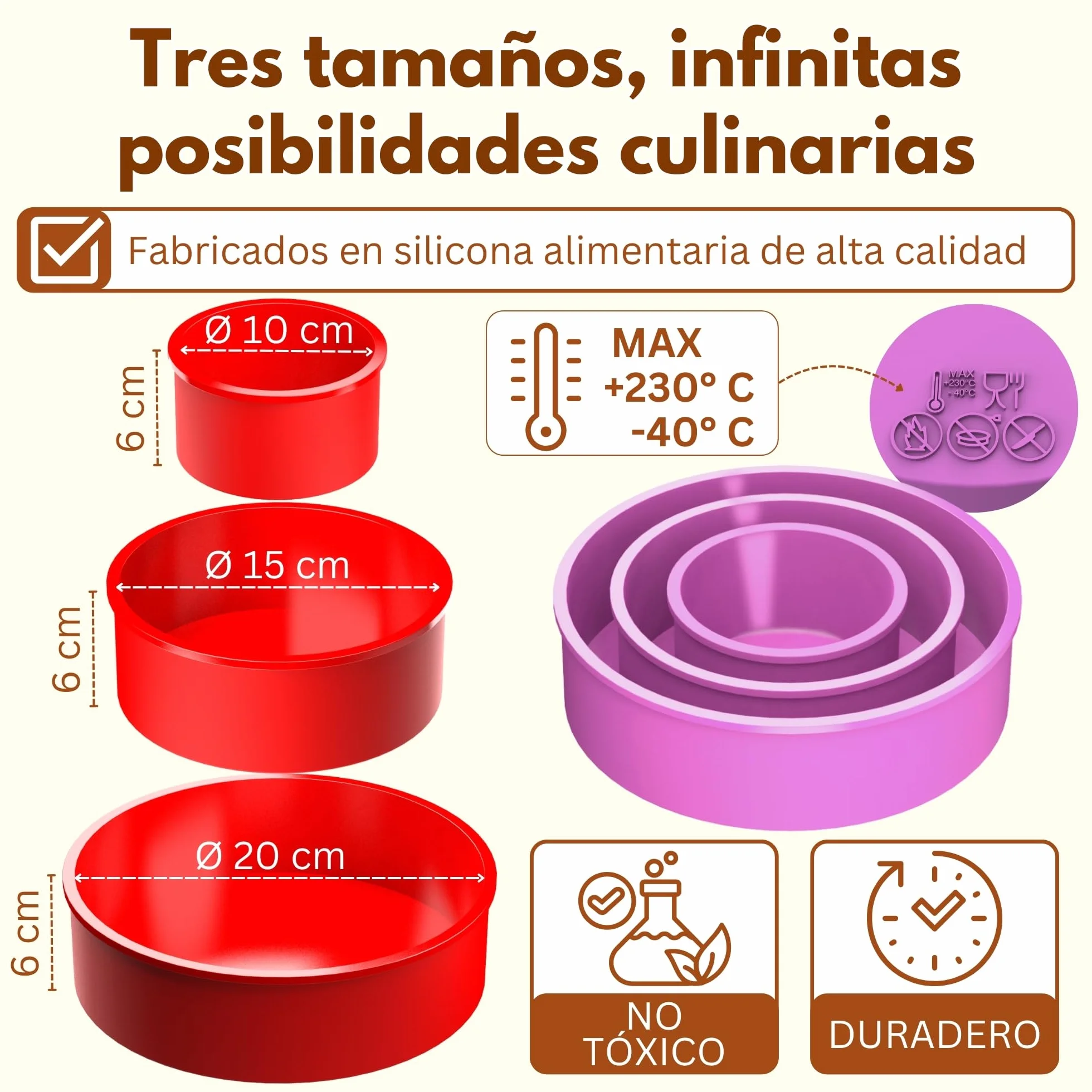 Moldes Silicona Reposteria Redondo 3Pcs | Molde para Tarta | Molde para Pastel | Molde Quiche | Molde SILICONA Bizcocho Horno | Moldes Silicona Freidora de Aire | Molde Desmontable Antiadherente
