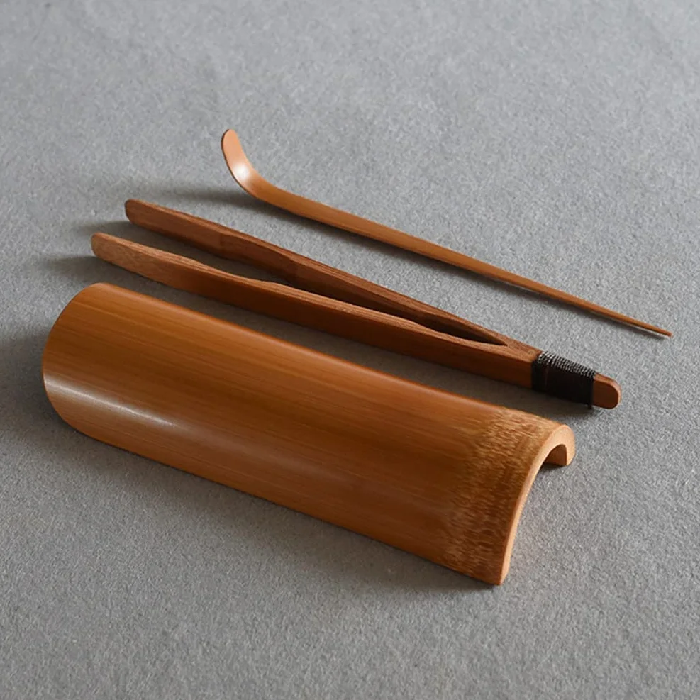 Juego de 3 utensilios para ceremonia de té, herramientas de té chino Gong Fu, juego de té Kungfu, herramientas de té de bambú natural, cuchara, pinzas para amantes del té